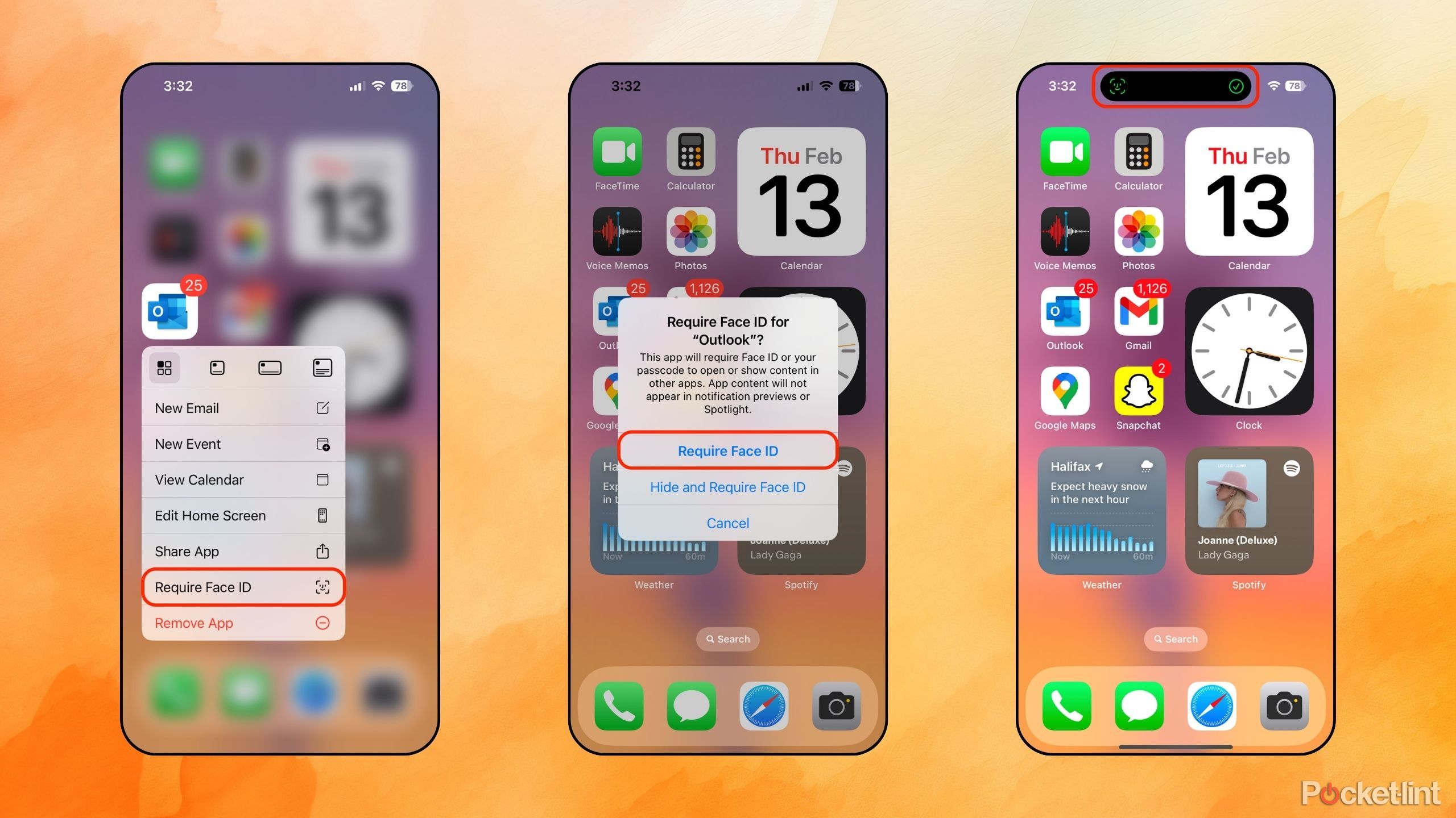 iPhone require Face ID or Touch ID screenshots