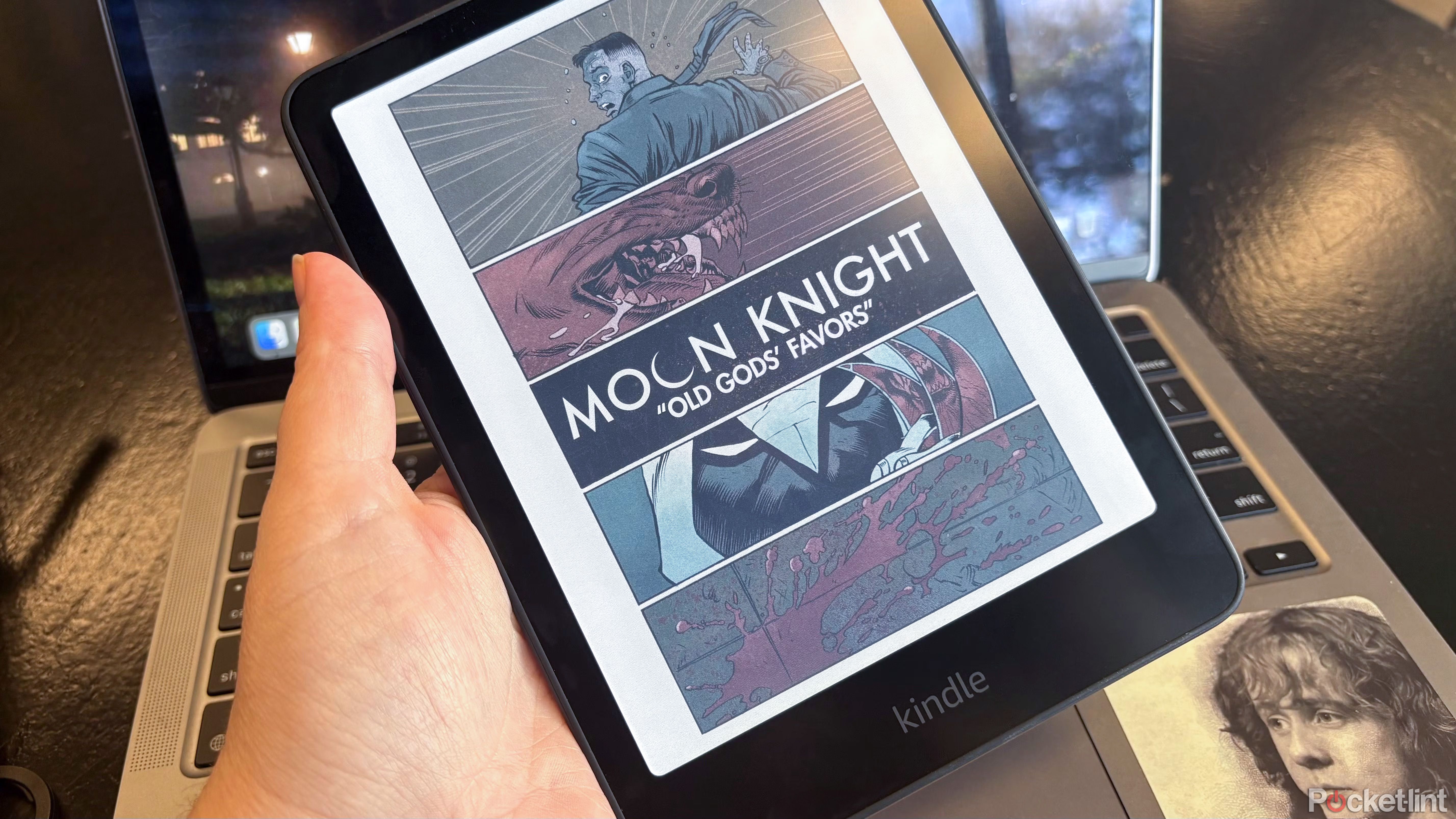 A Kindle Colorsoft with Moon Knight on it. 