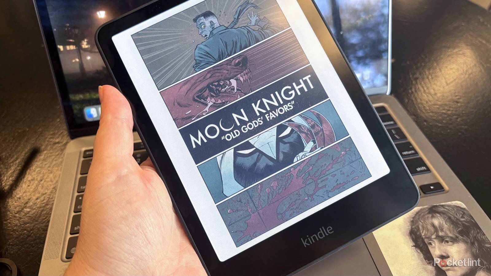 A Kindle Colorsoft with Moon Knight on it. 