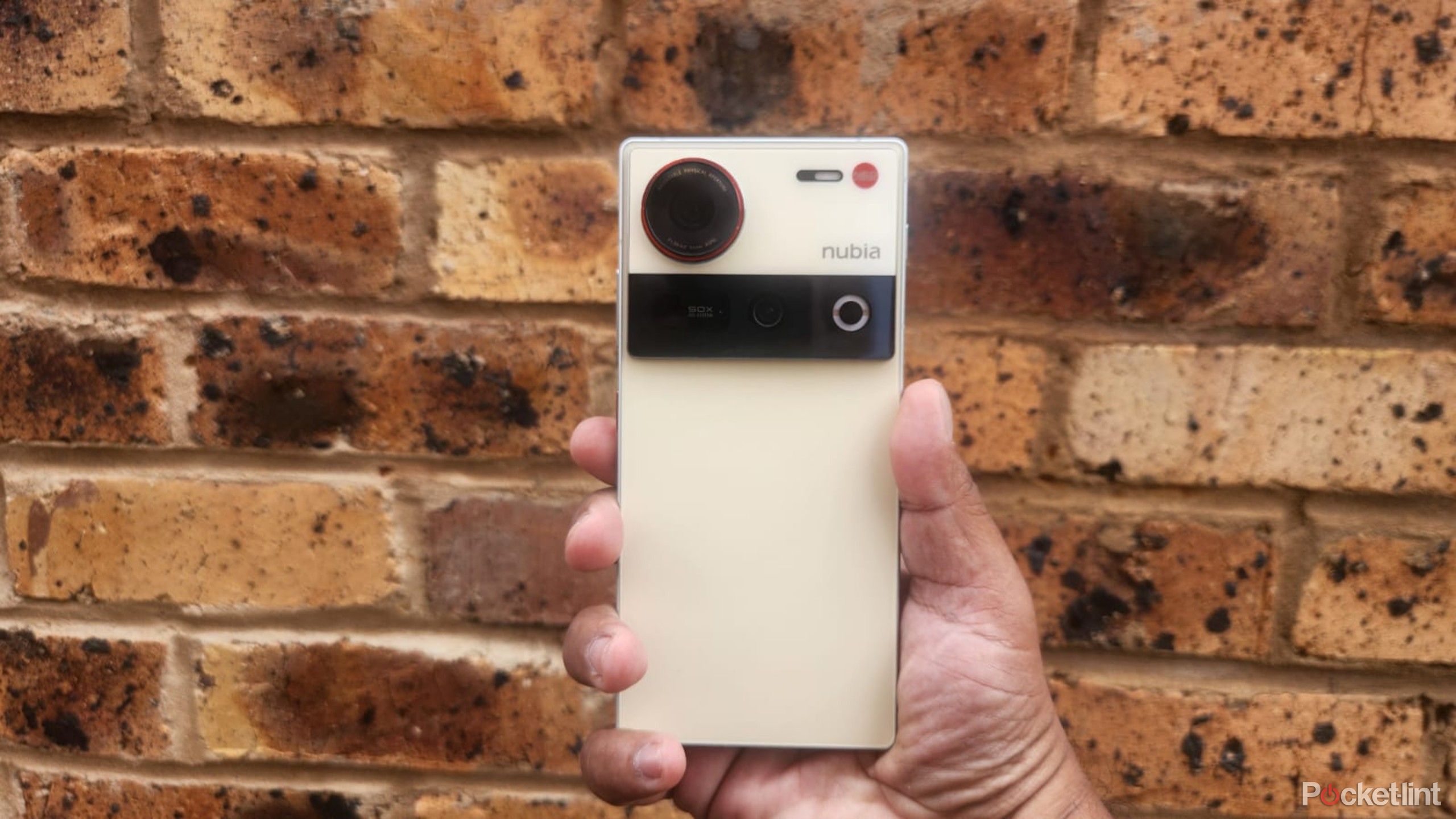 Nubia Z70 Ultra against a brick wall. 