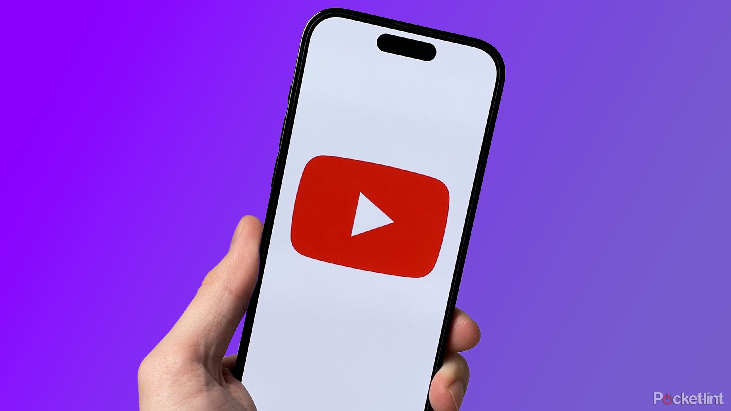 YouTube app on an iPhone with a purple background.