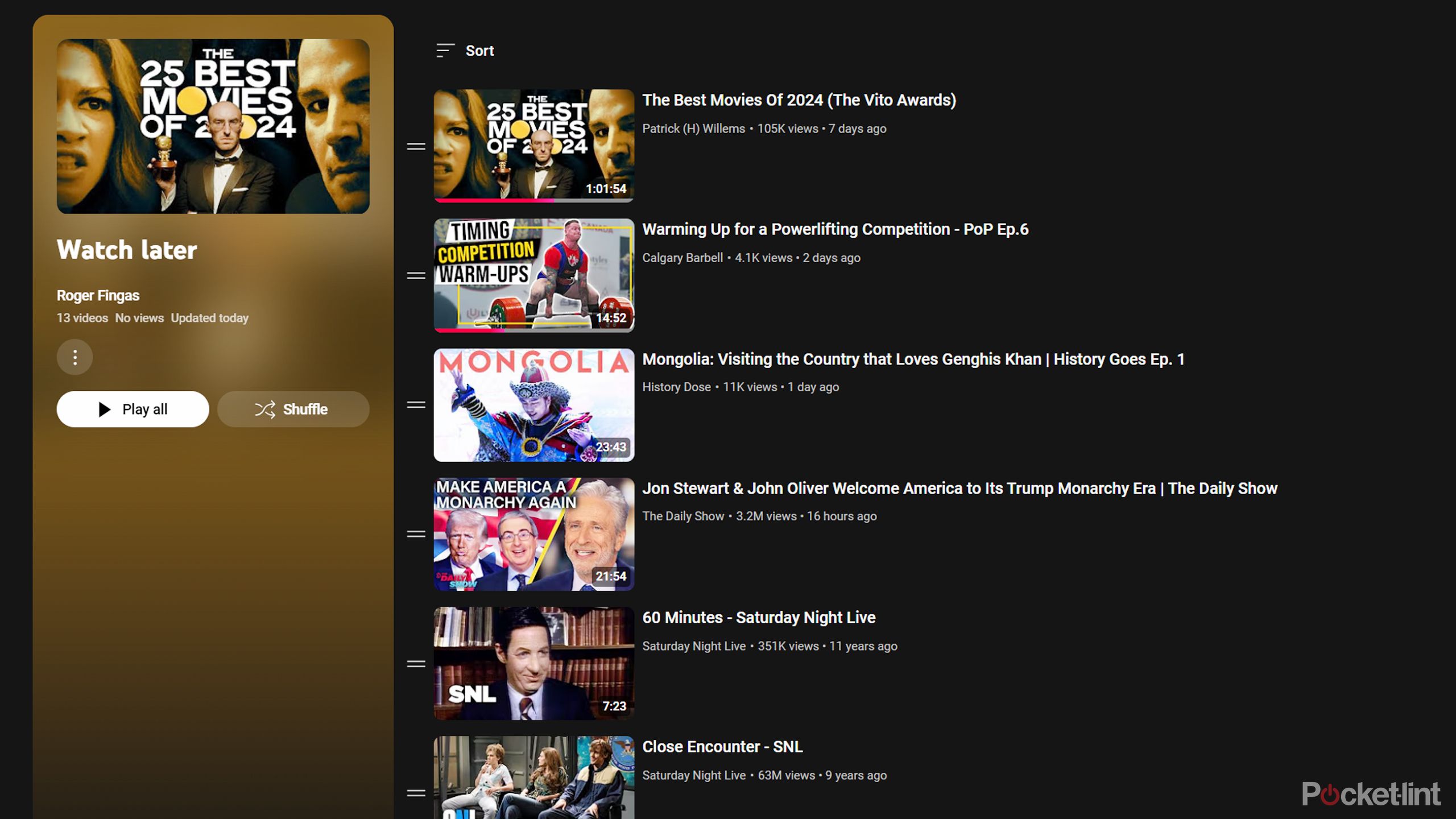 YouTube's Watch Later playlist on the web.