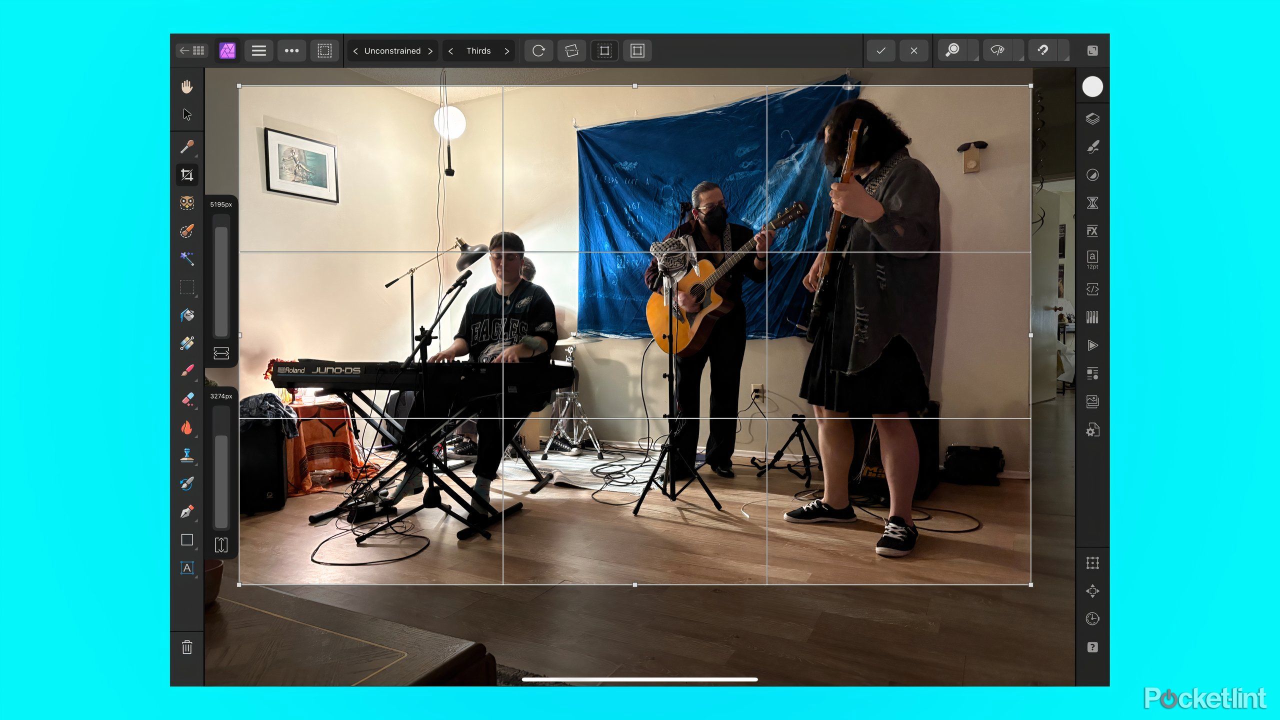 The Affinity Photo interface for cropping an image.