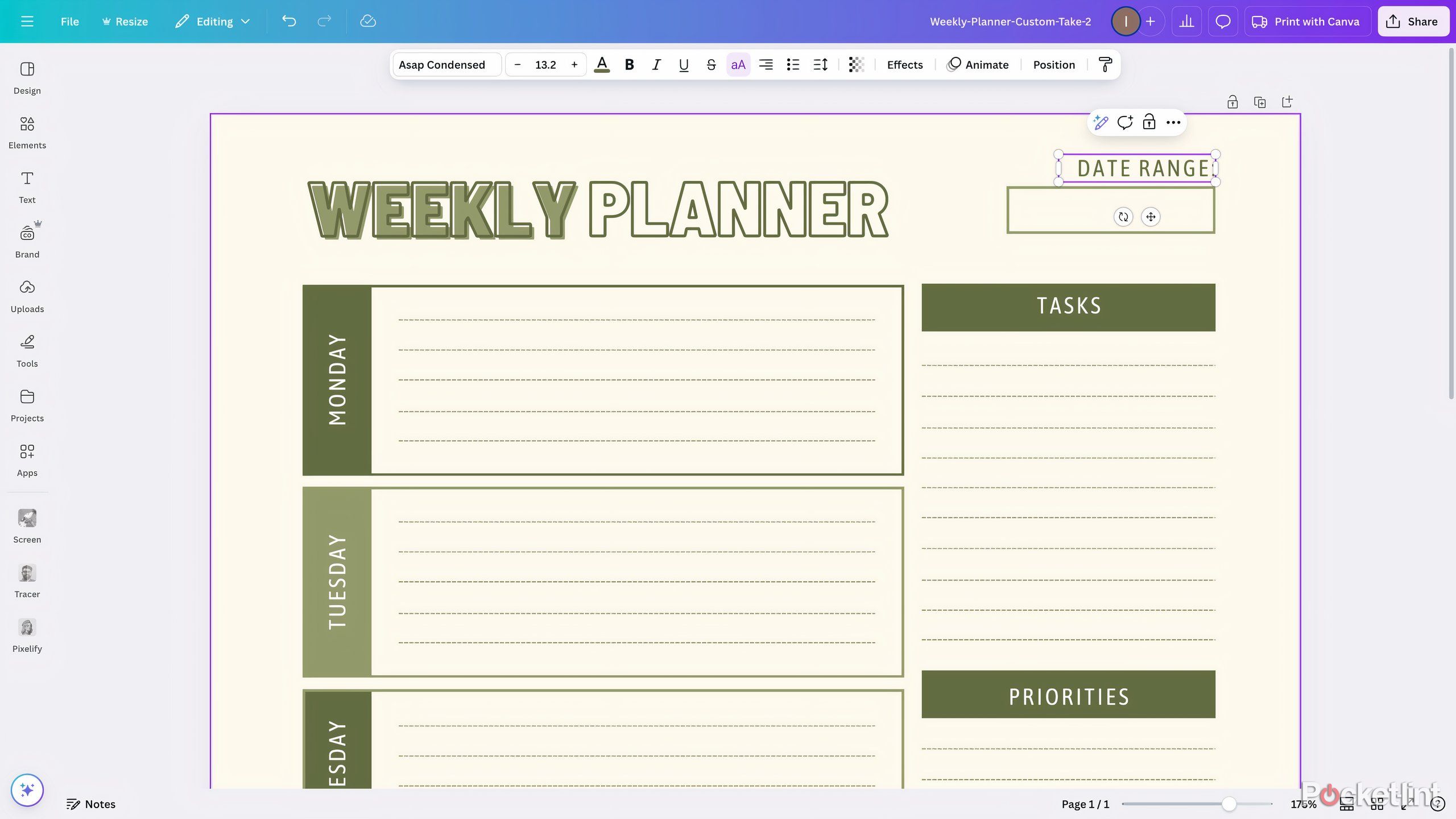 A screenshot of editing a PDF in Canva.