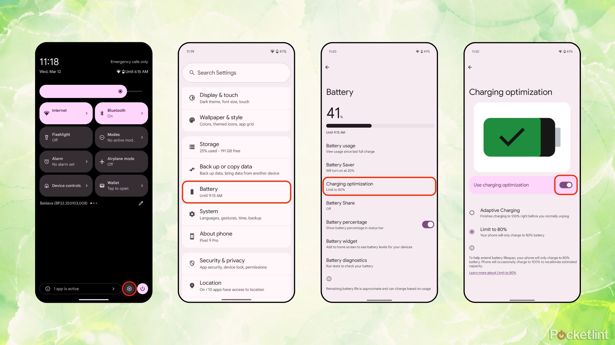 Google Pixel Charging Optimization screenshots