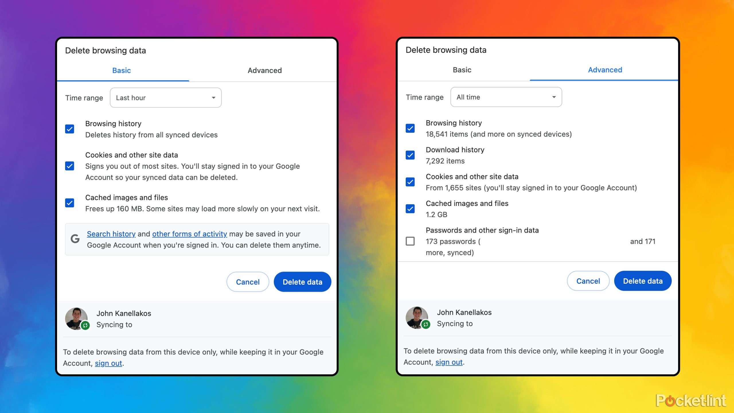 Google Chrome delete browser data screenshots