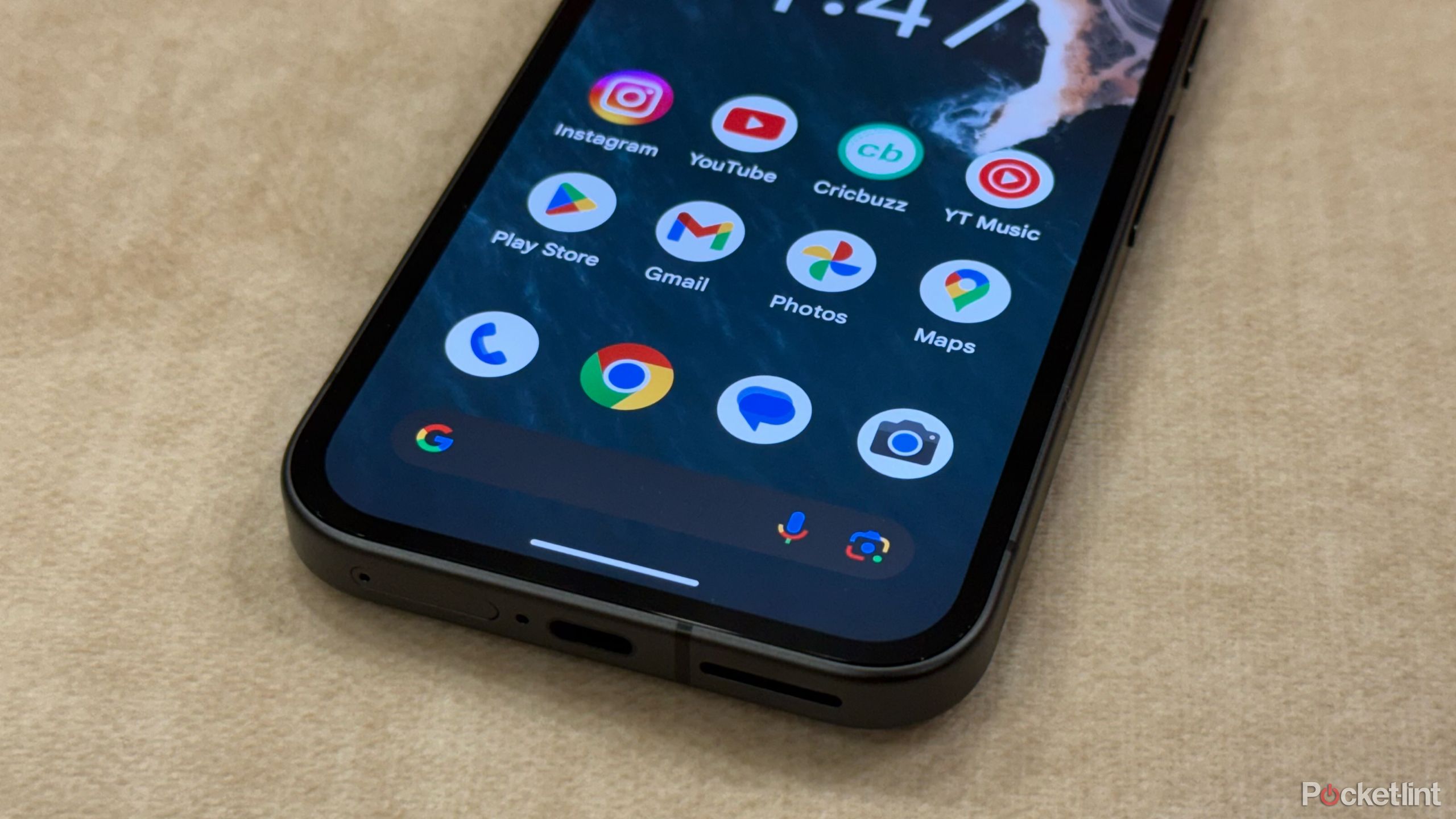 Close up of the bezels of the Pixel 9a