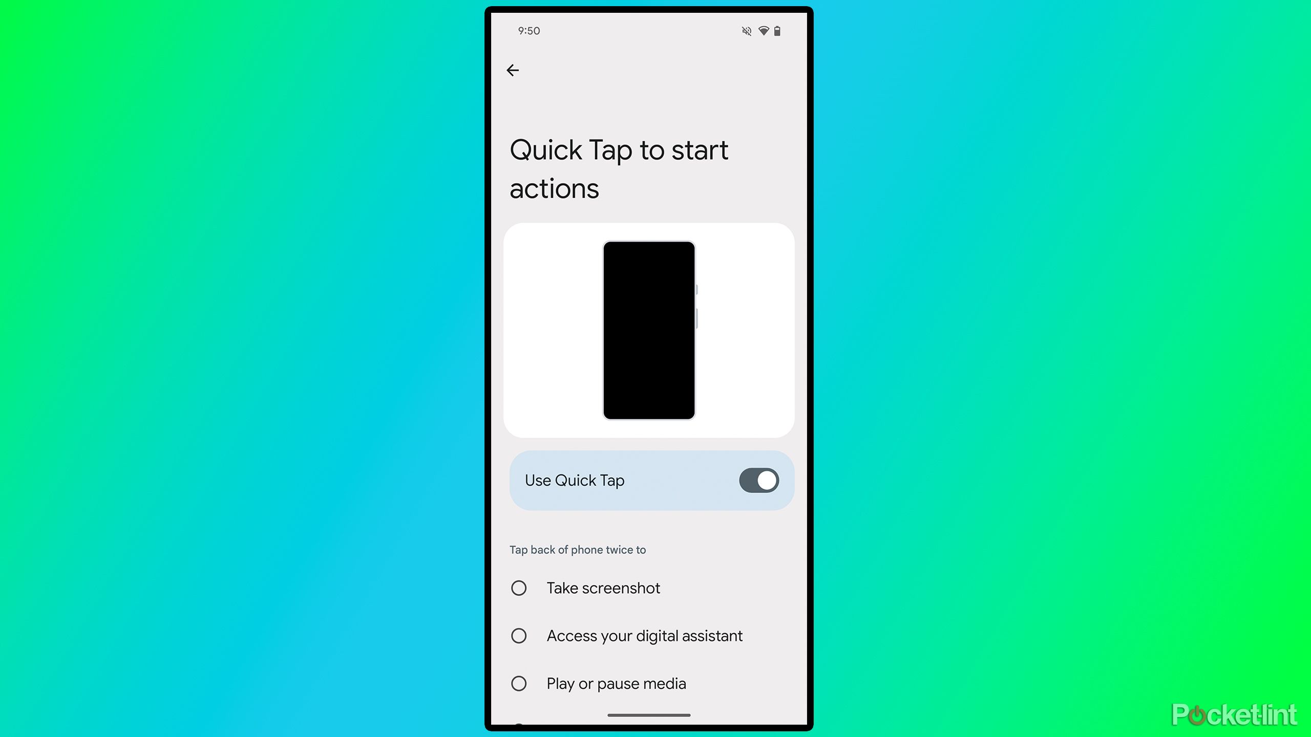 Pixel Quick tap setting.