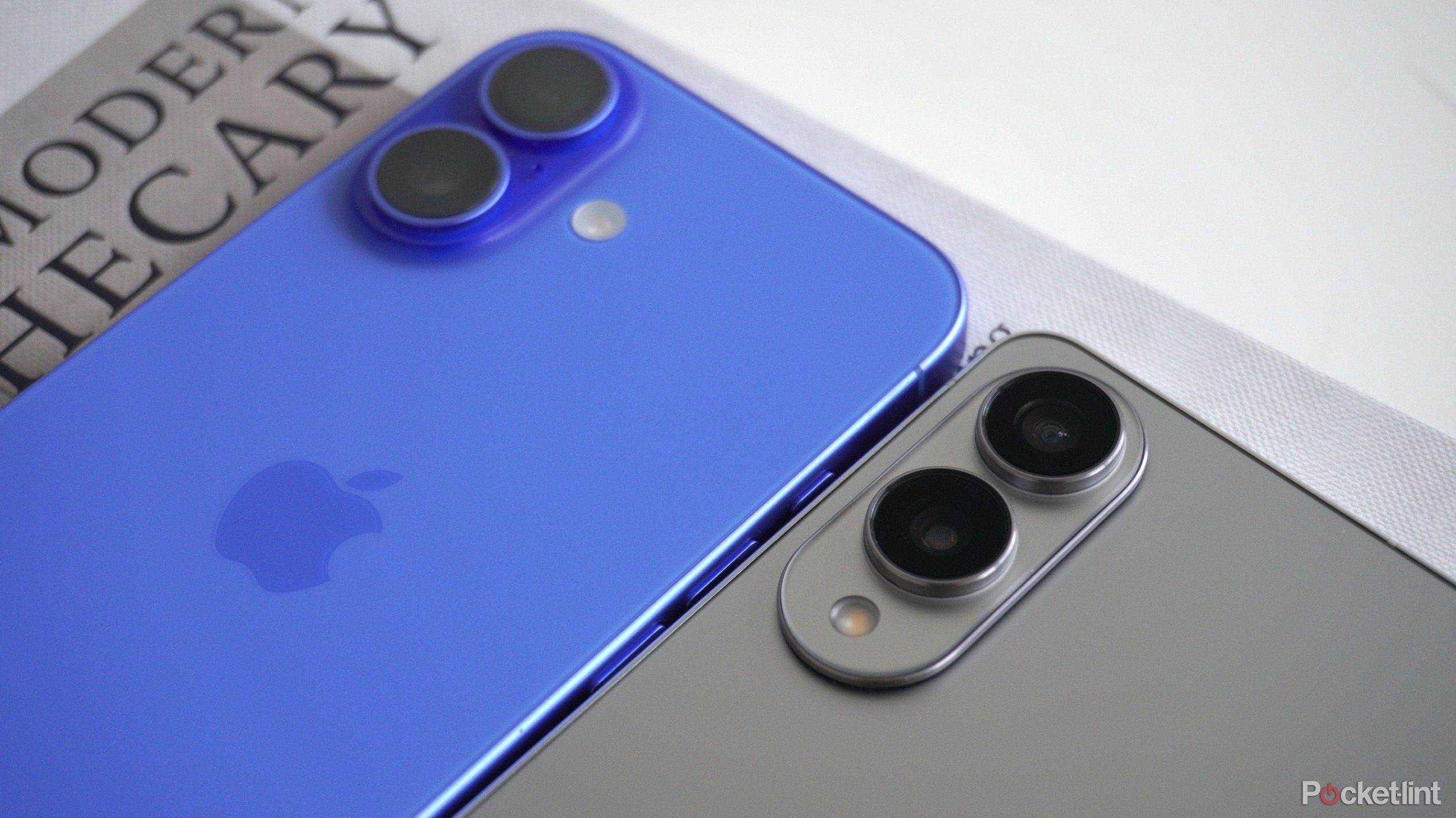 The Galaxy S25 Edge beside iPhone 16