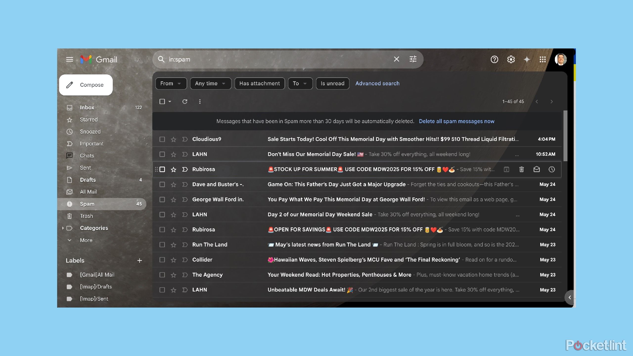 A look at a Spam folder in Gmail