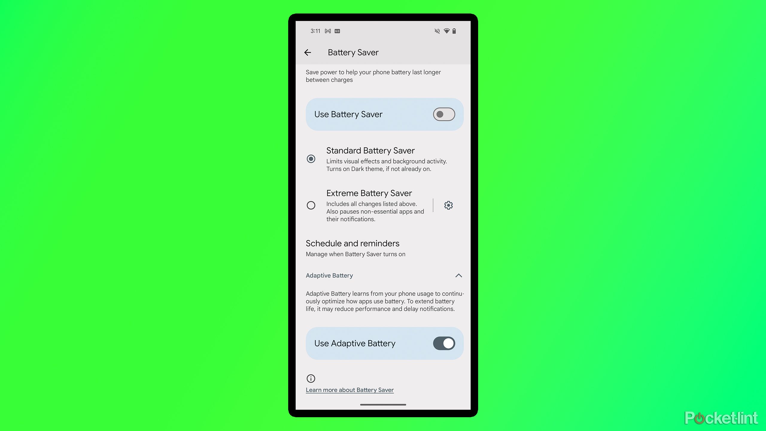 Google Pixel Adaptive battery setting.