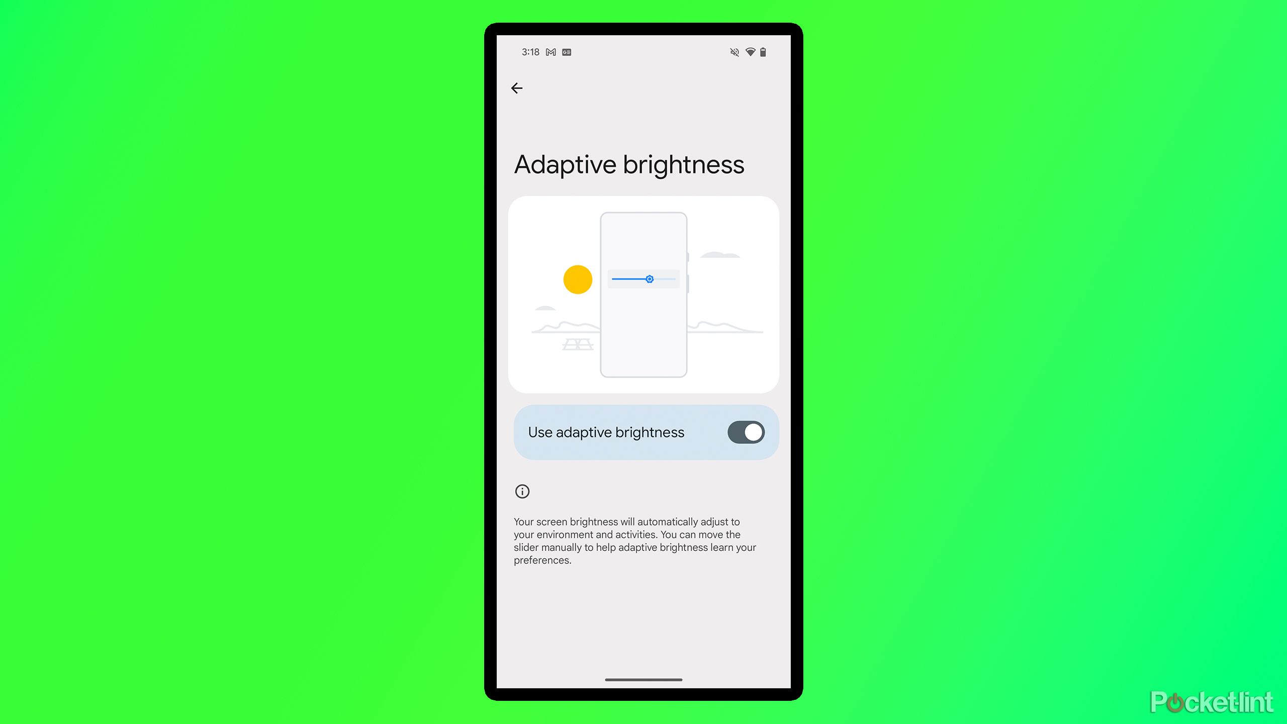 Google Pixel Adaptive Brightness settings,