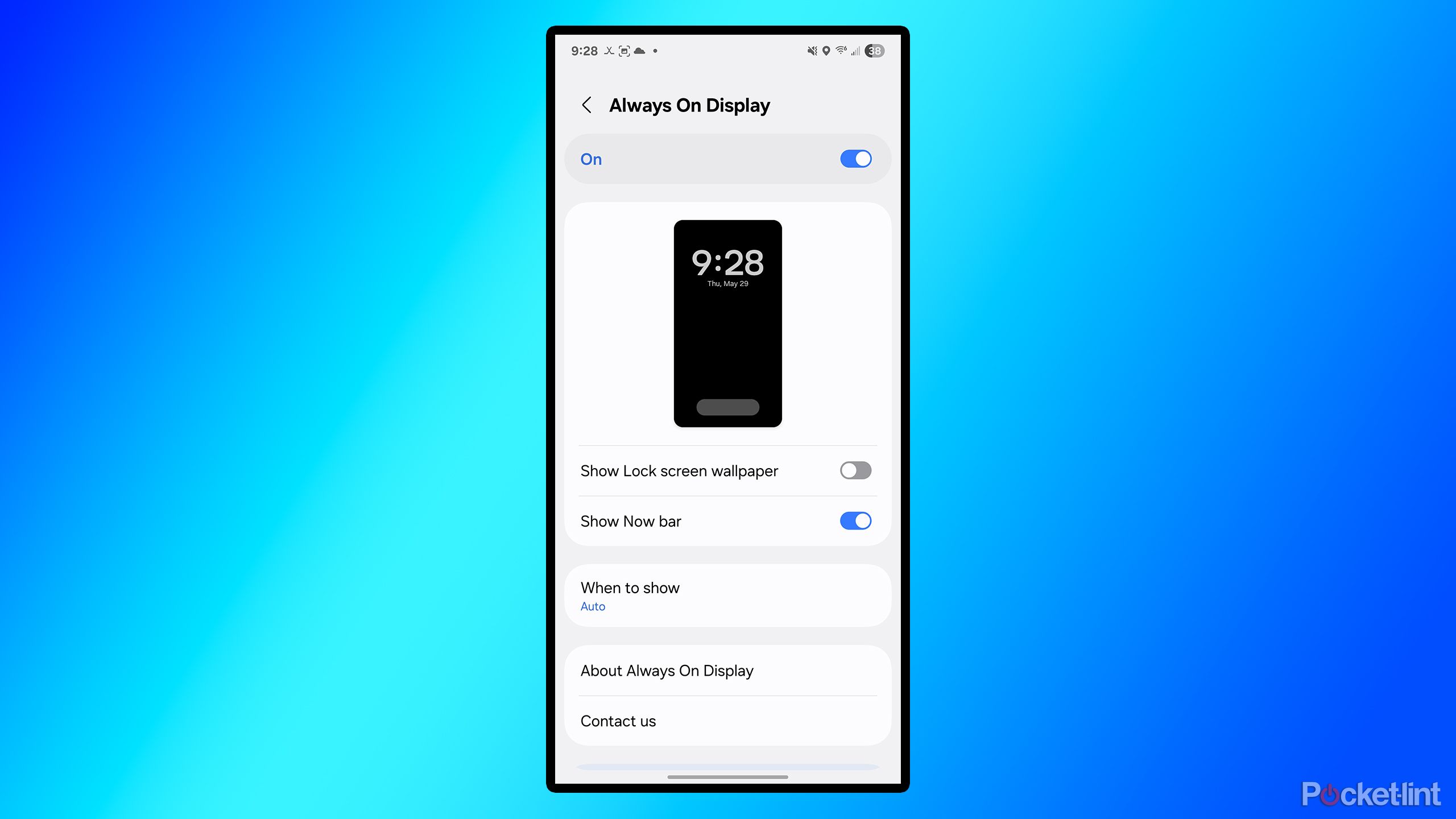 Samsung Always On Display settings.
