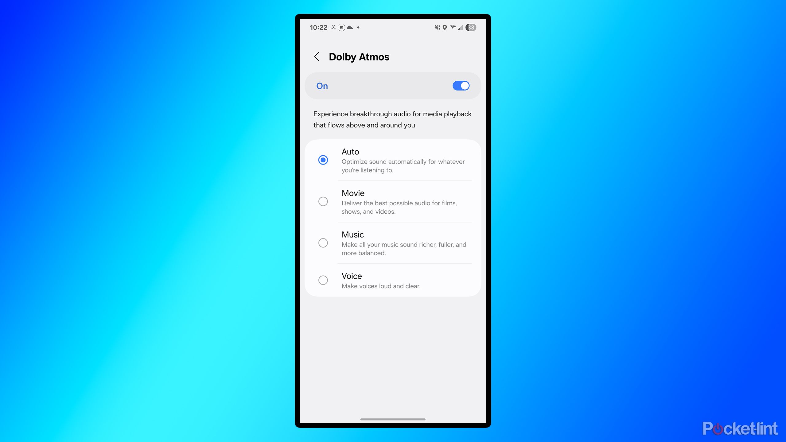 Samsung Dolby Atmos settings.