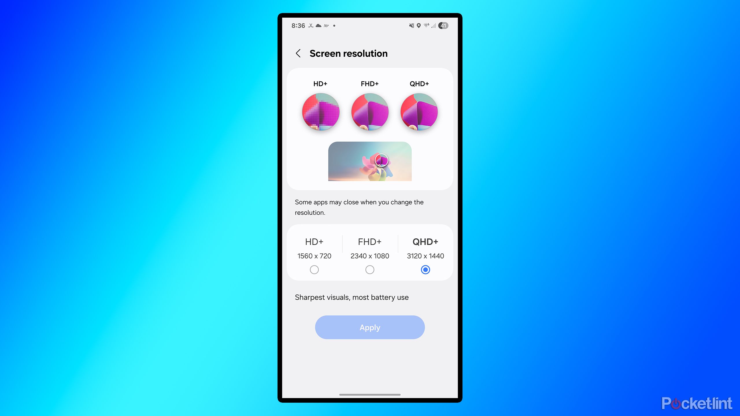 Samsung Screen resolution setting.