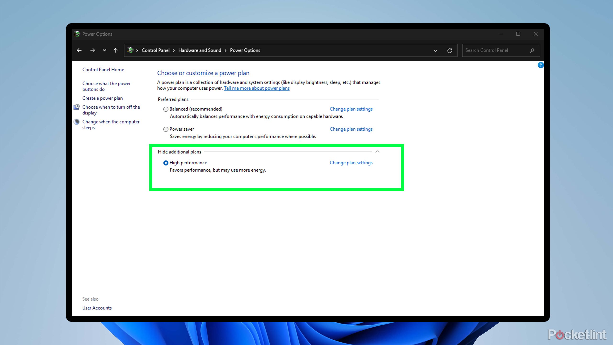 Windows 11 High Performance settings.