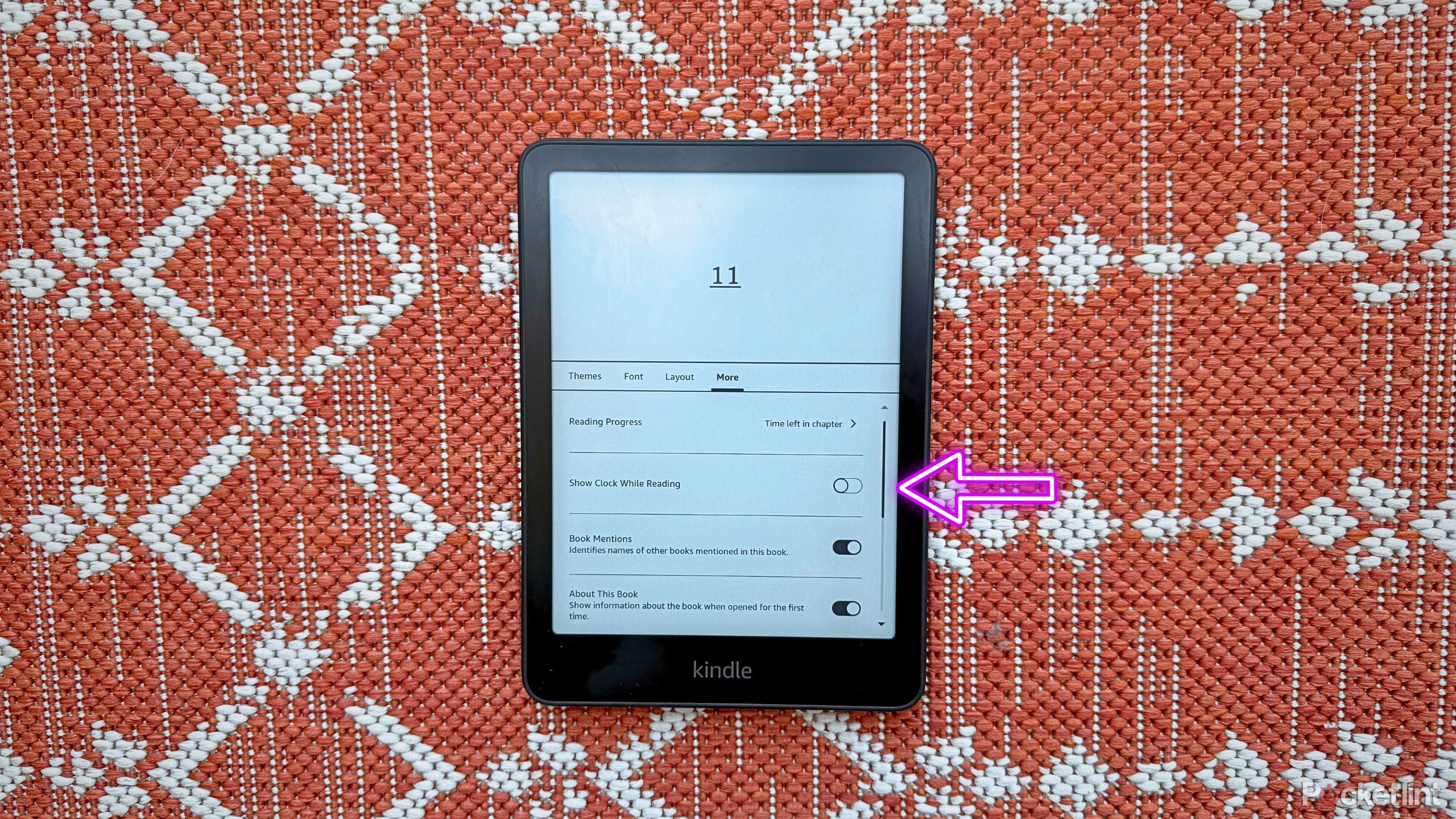 Enabling Show Clock on Kindle.