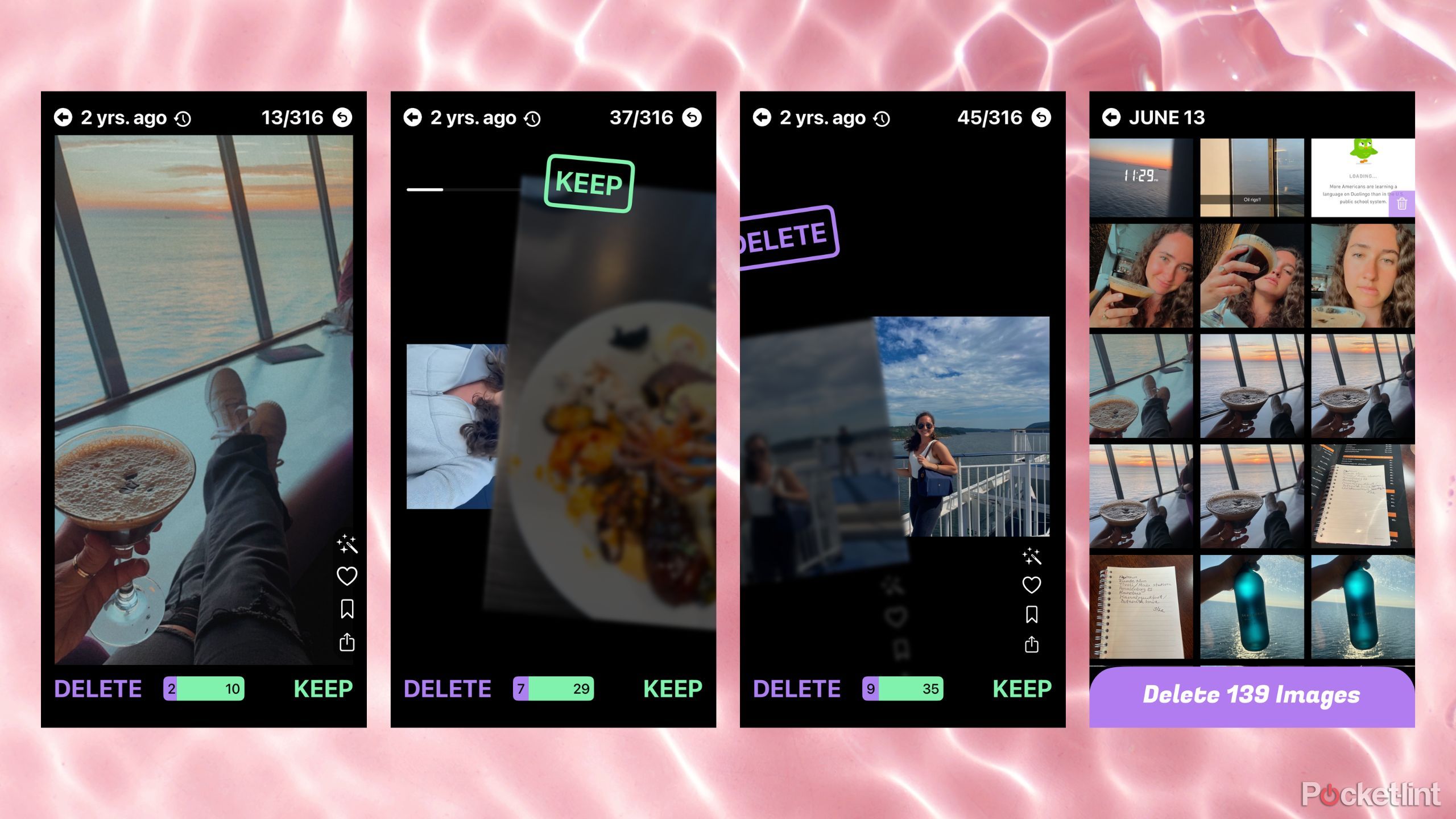 Kelsey deleting her pictures using swipewipe. 