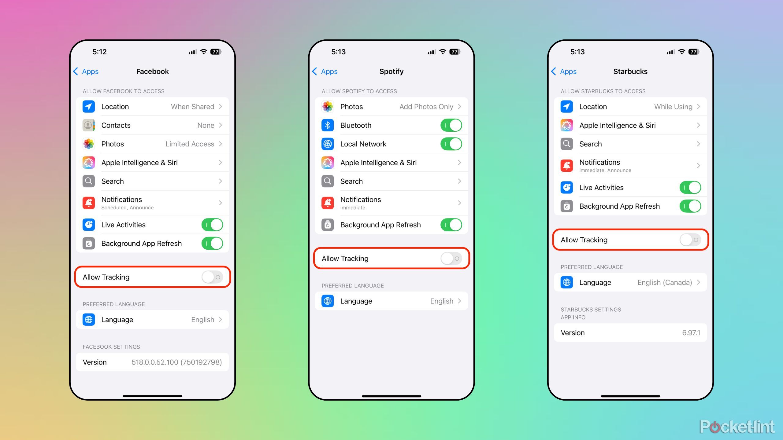 Apple App Tracking Transparency iOS screenshots