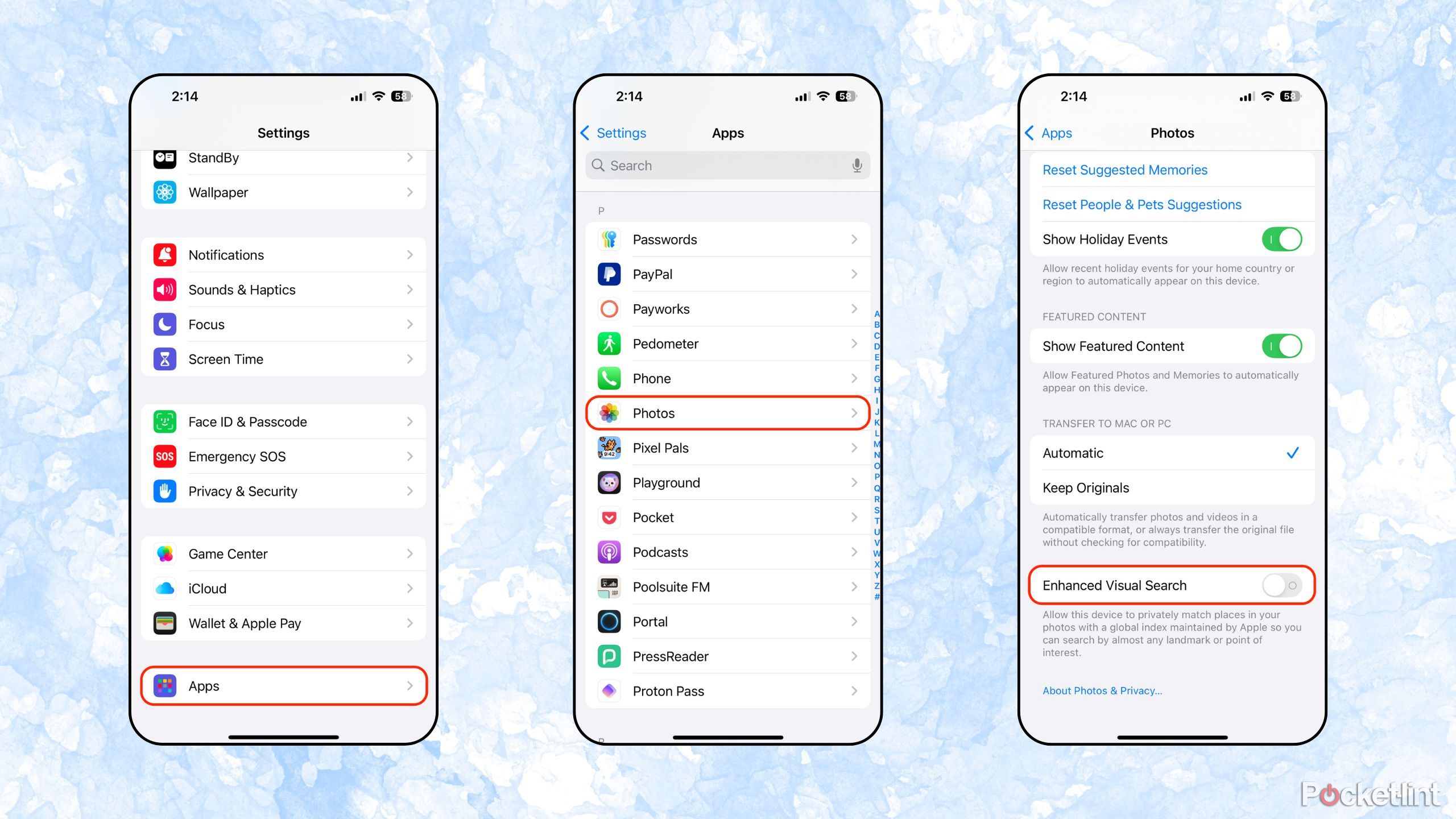 Disable Apple Enhanced Visual Search iOS screenshots