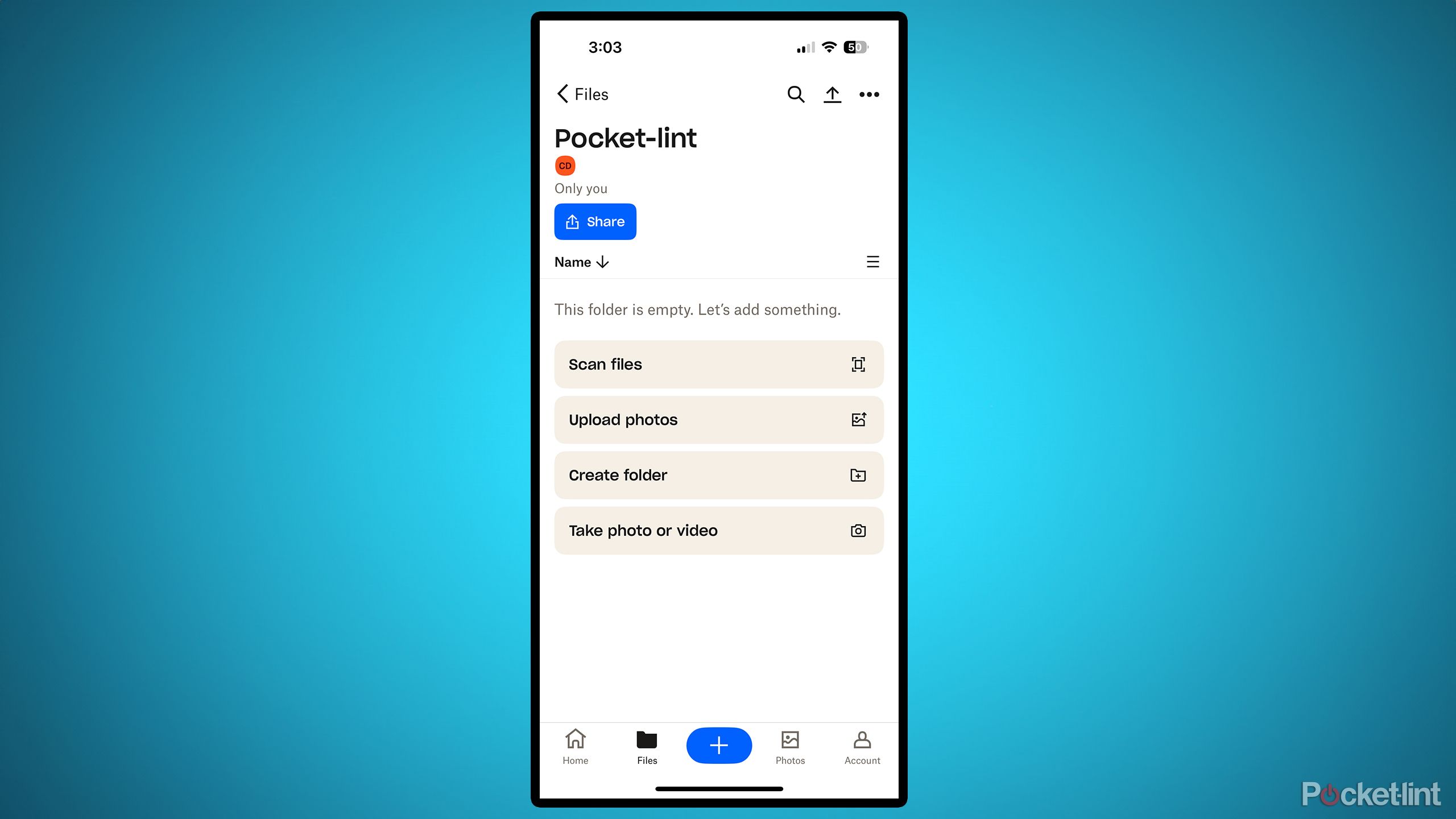 Dropbox app on iOS.