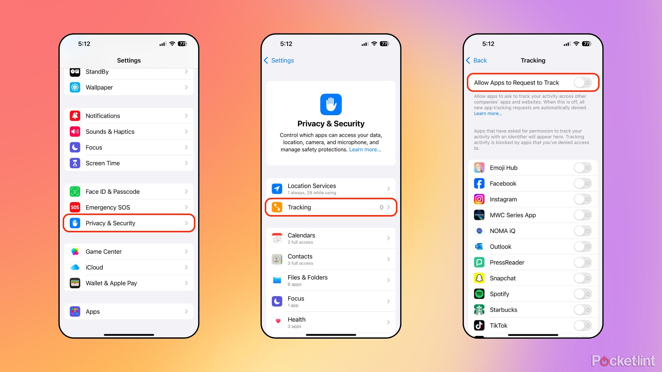 Manage Apple App Tracking Transparency iOS screenshots