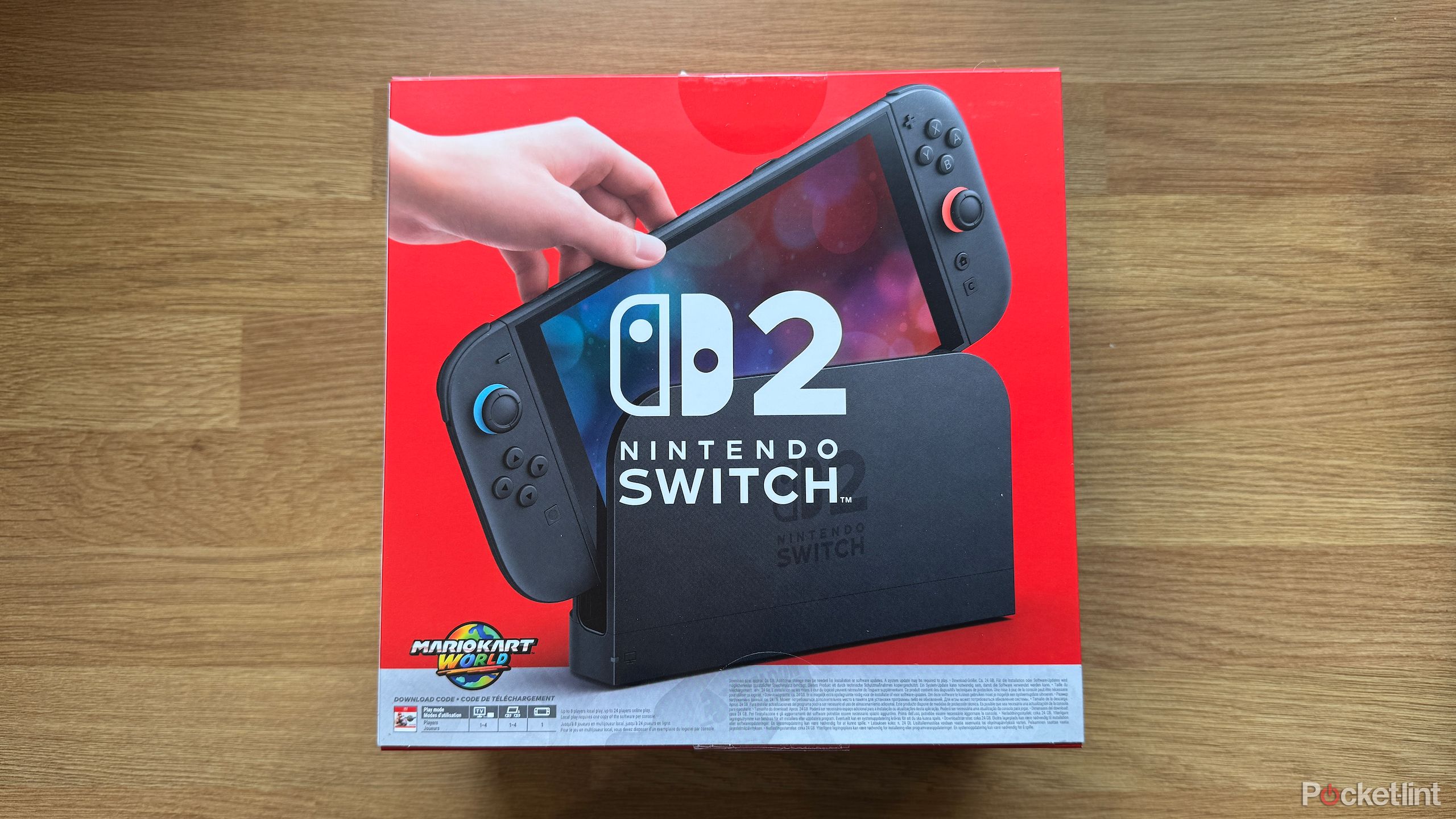 Nintendo Switch 2 and Mario Kart World bundle in its box.