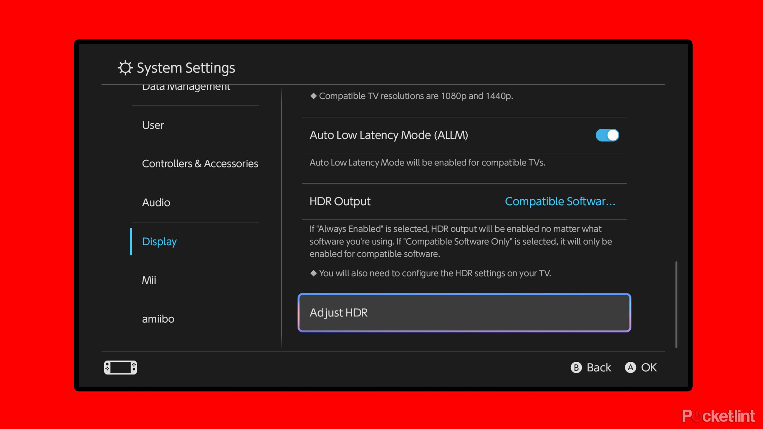 HDR settings on Nintendo Switch 2.
