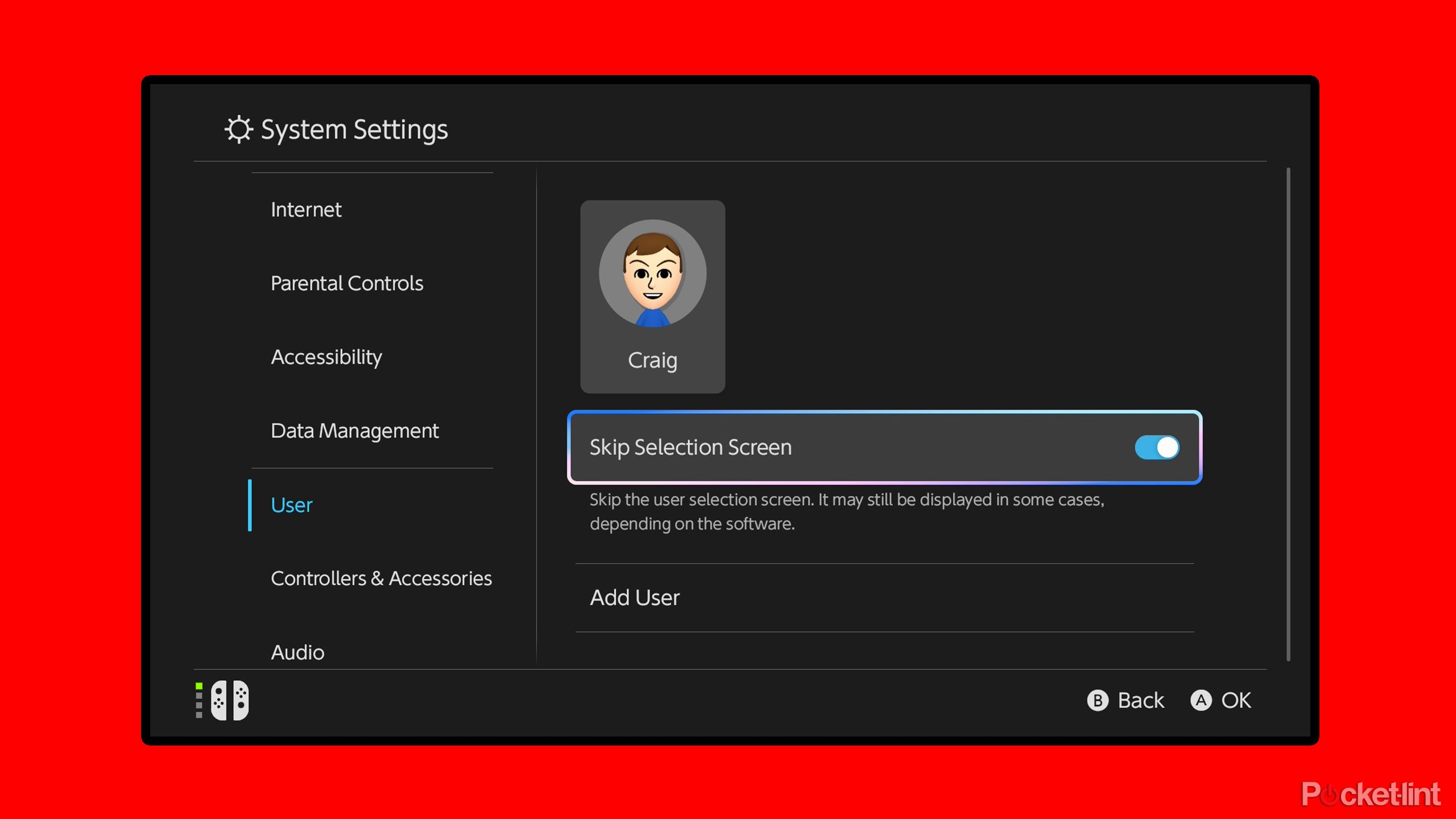 Switch 2 skip user selection screen setting.