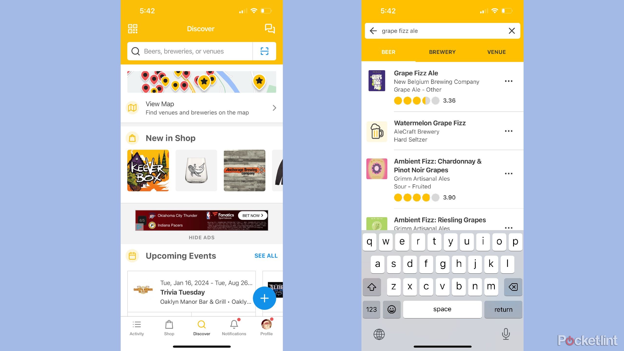 Untappd app searching for a beer