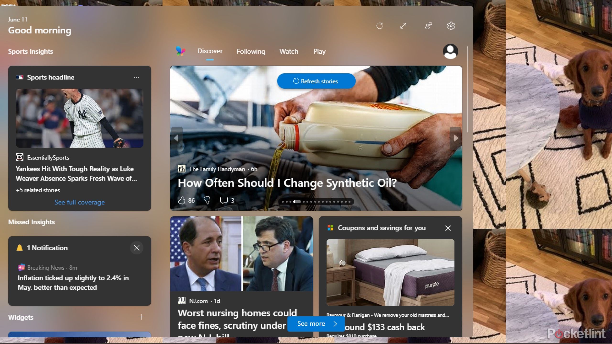 widgets panel in Windows 11