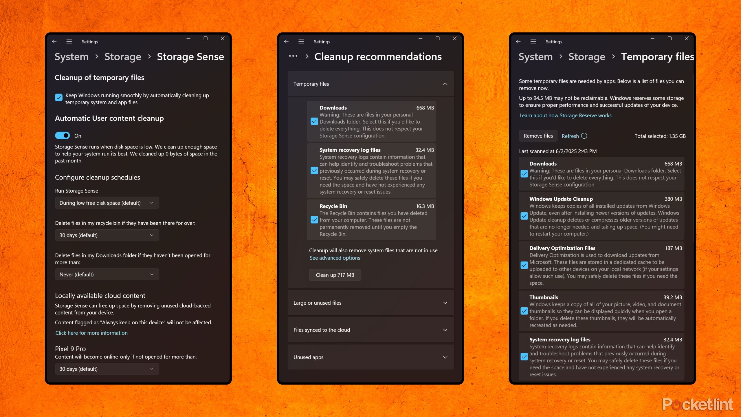 Windows 11 storage cleanup screenshots