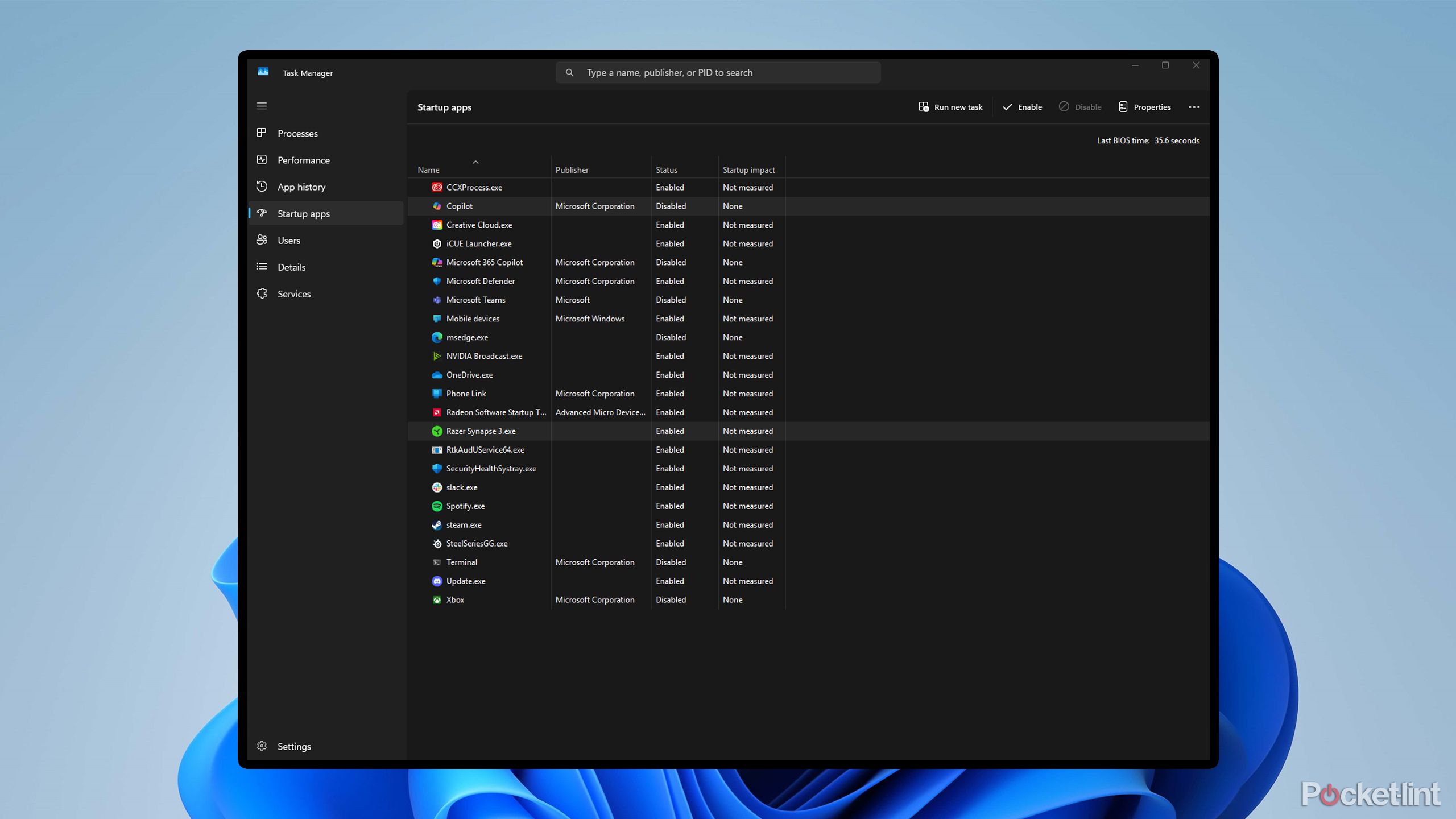 Windows 11 startup apps in Task Manager.