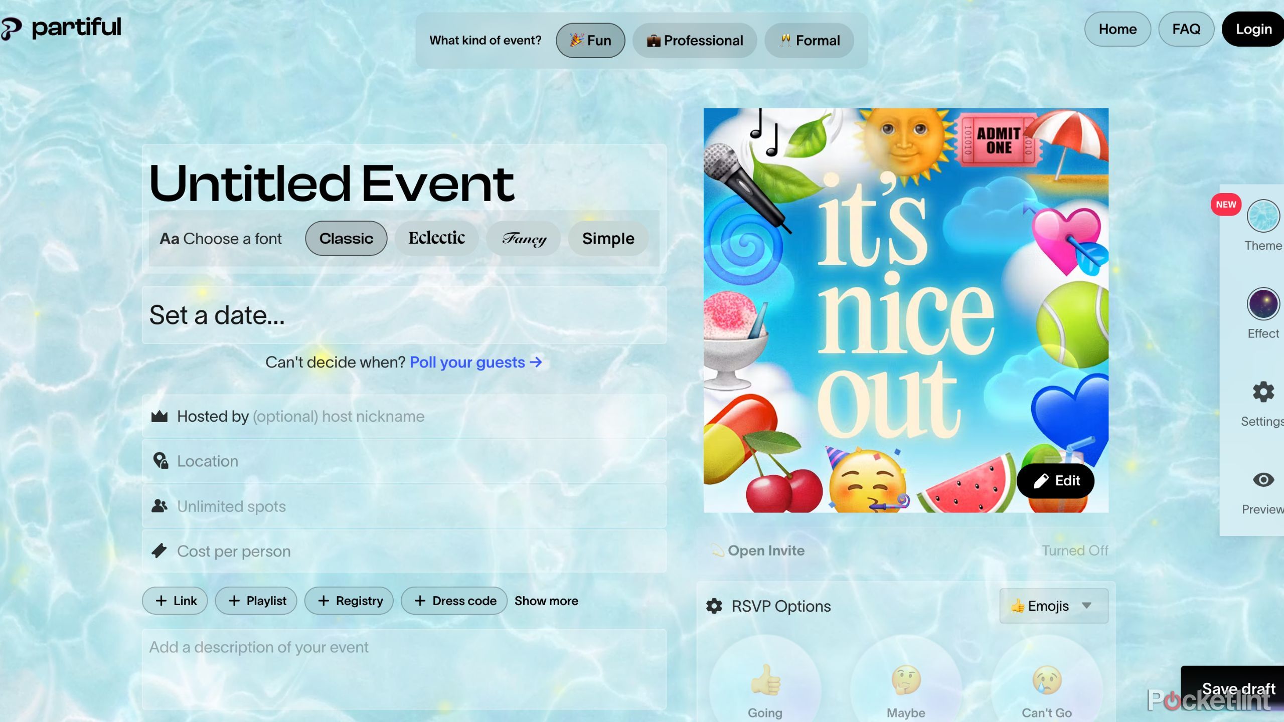 A blank Partiful invite.