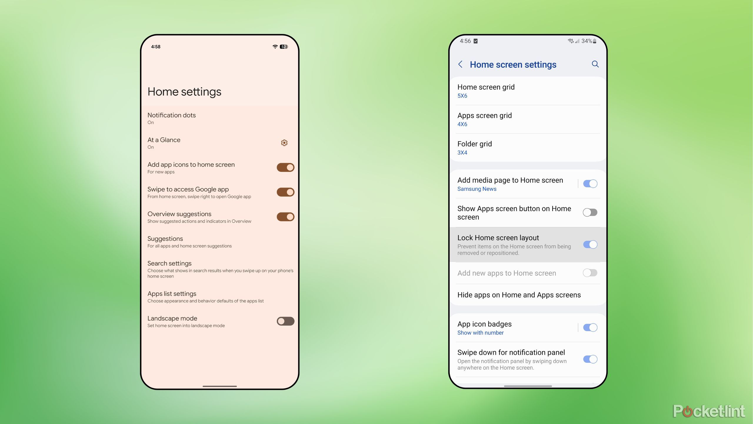 Android lock home screen layout