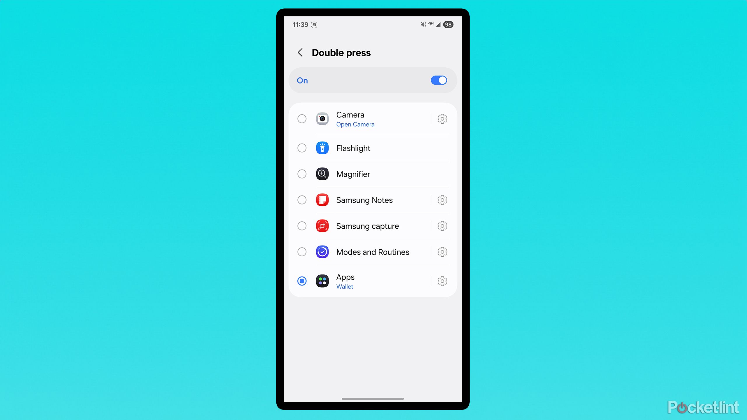 Samsung double press side button setting.