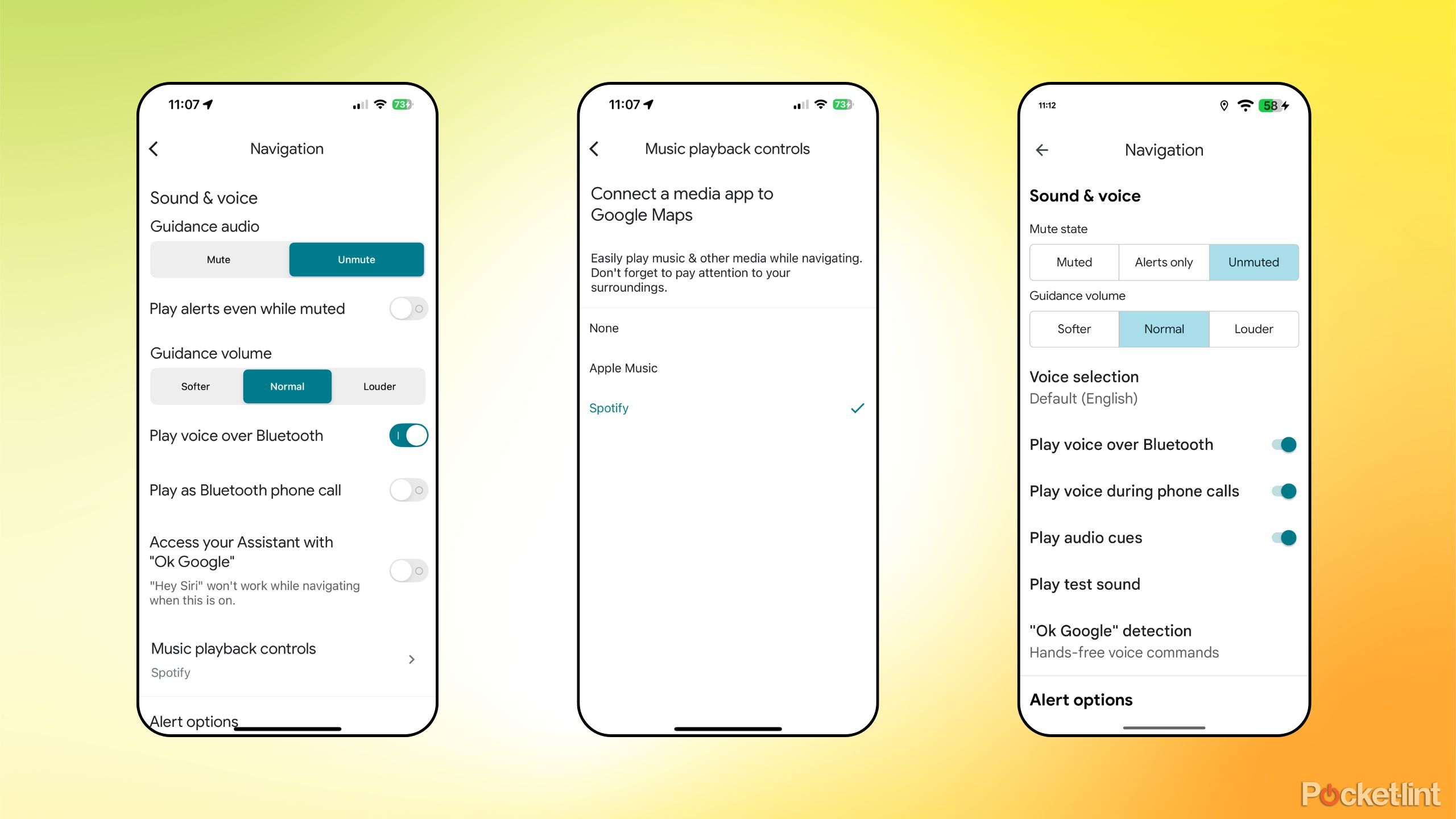 Google Maps music playback controls screenshots