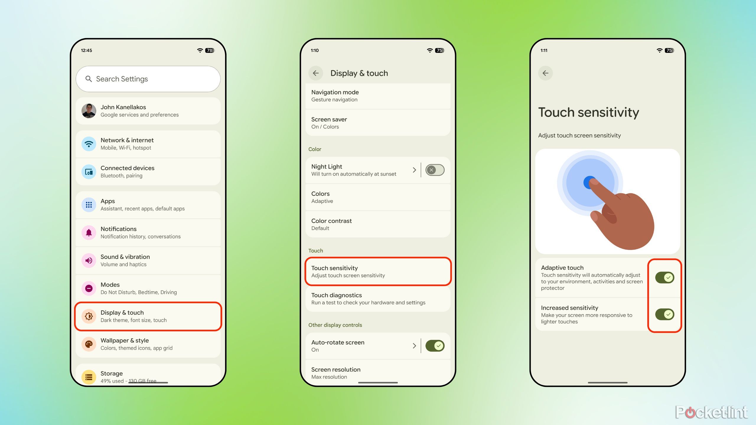 Google Pixel Touch sensitivity screenshots