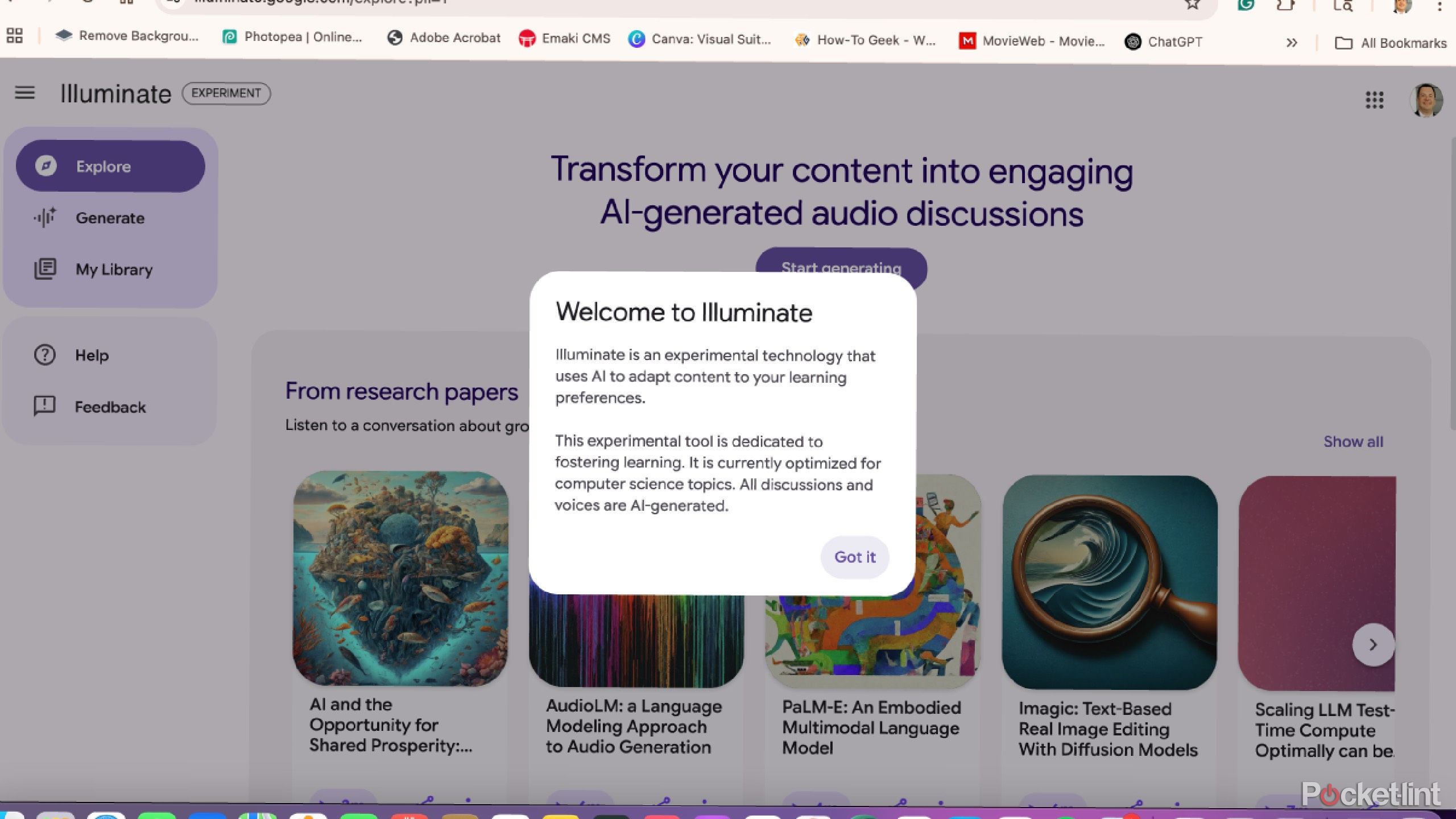 Google Labs Illuminate welcome screen