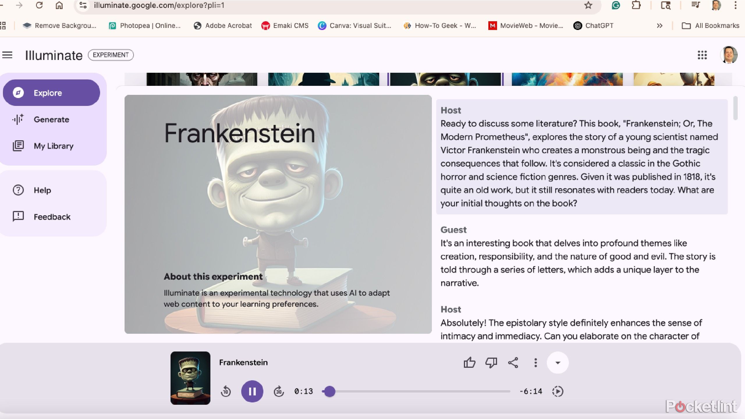 An overview of Frankenstein in Google Labs Illuminate