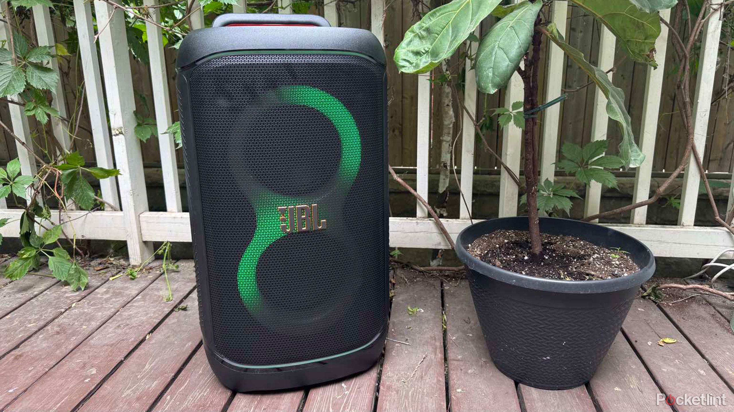 JBL Party Box 520 with lights on grill outside