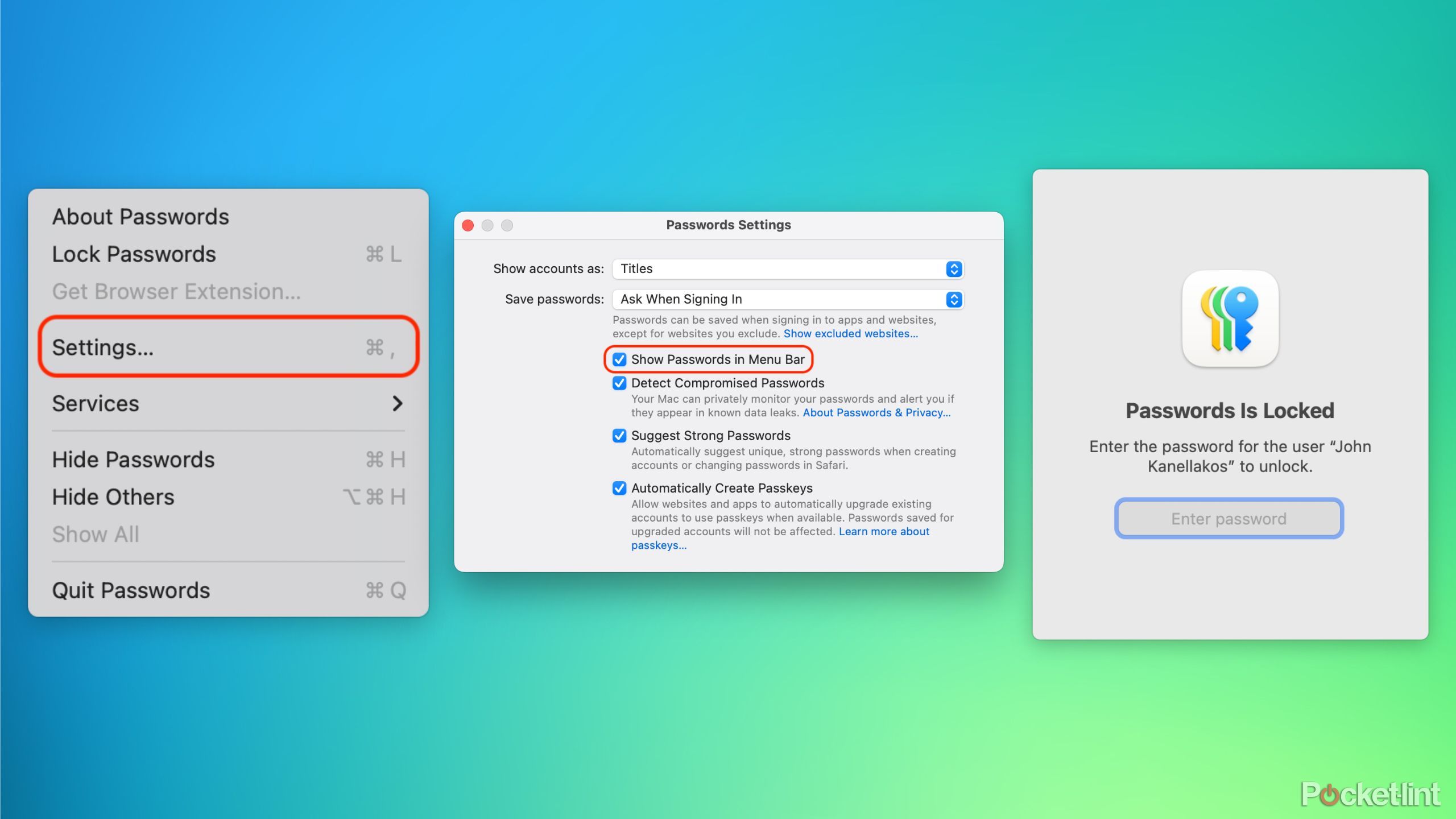 Passwords in Menu Bar