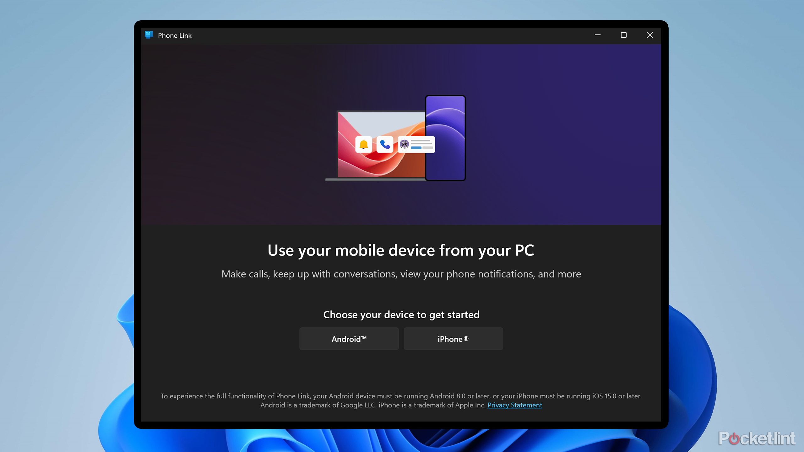 Phone Link on Windows PC.