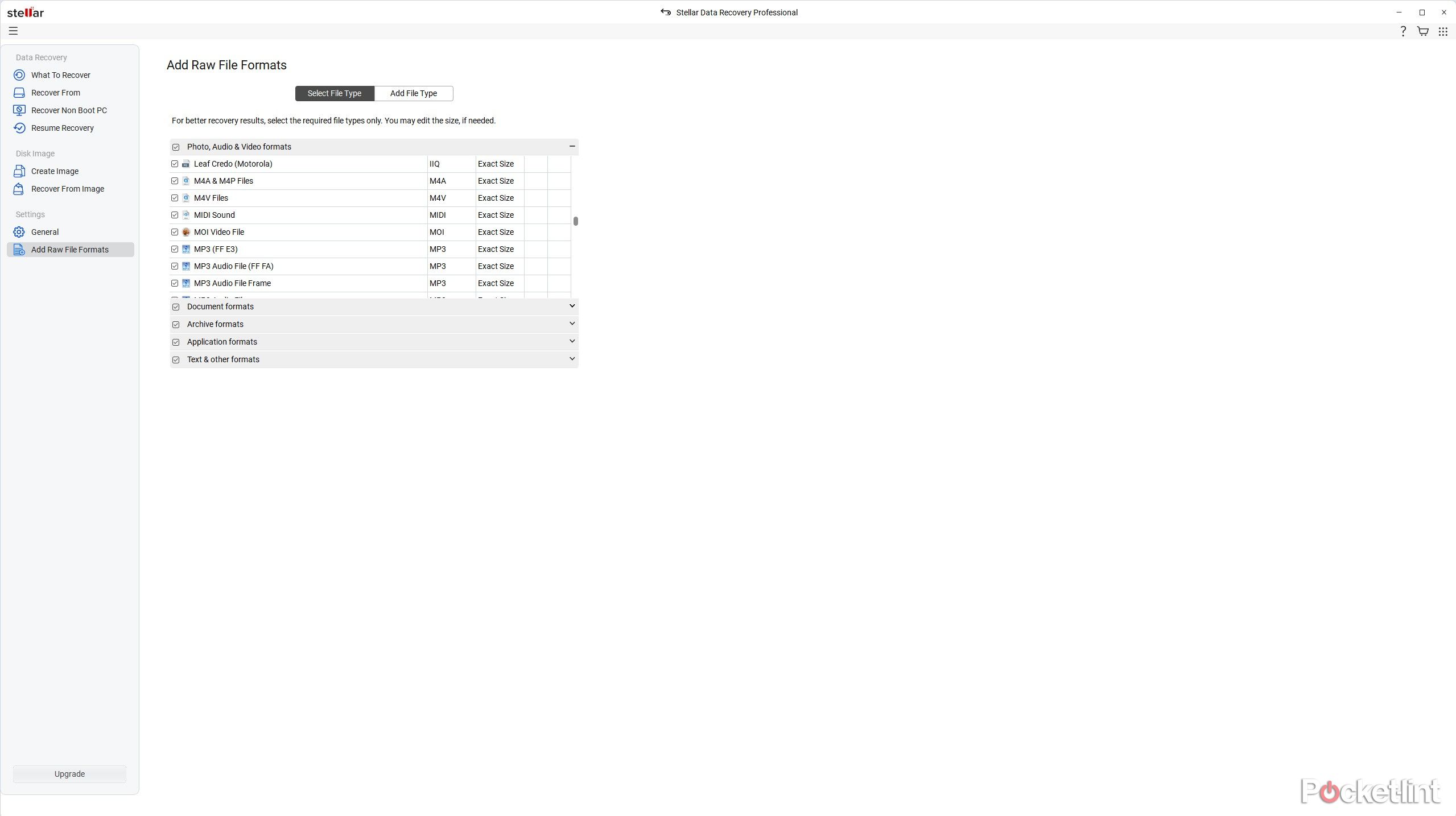 Stellar recovery raw formats page. 