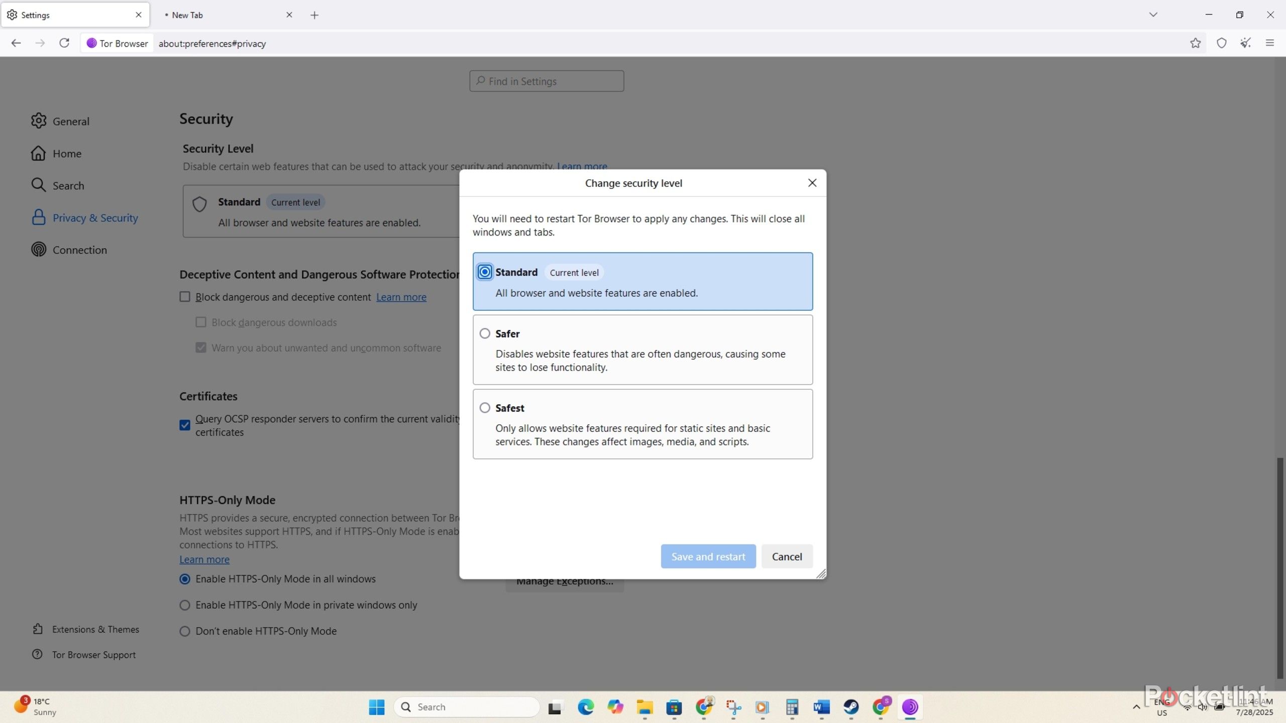 Tor Settings screenshot. 