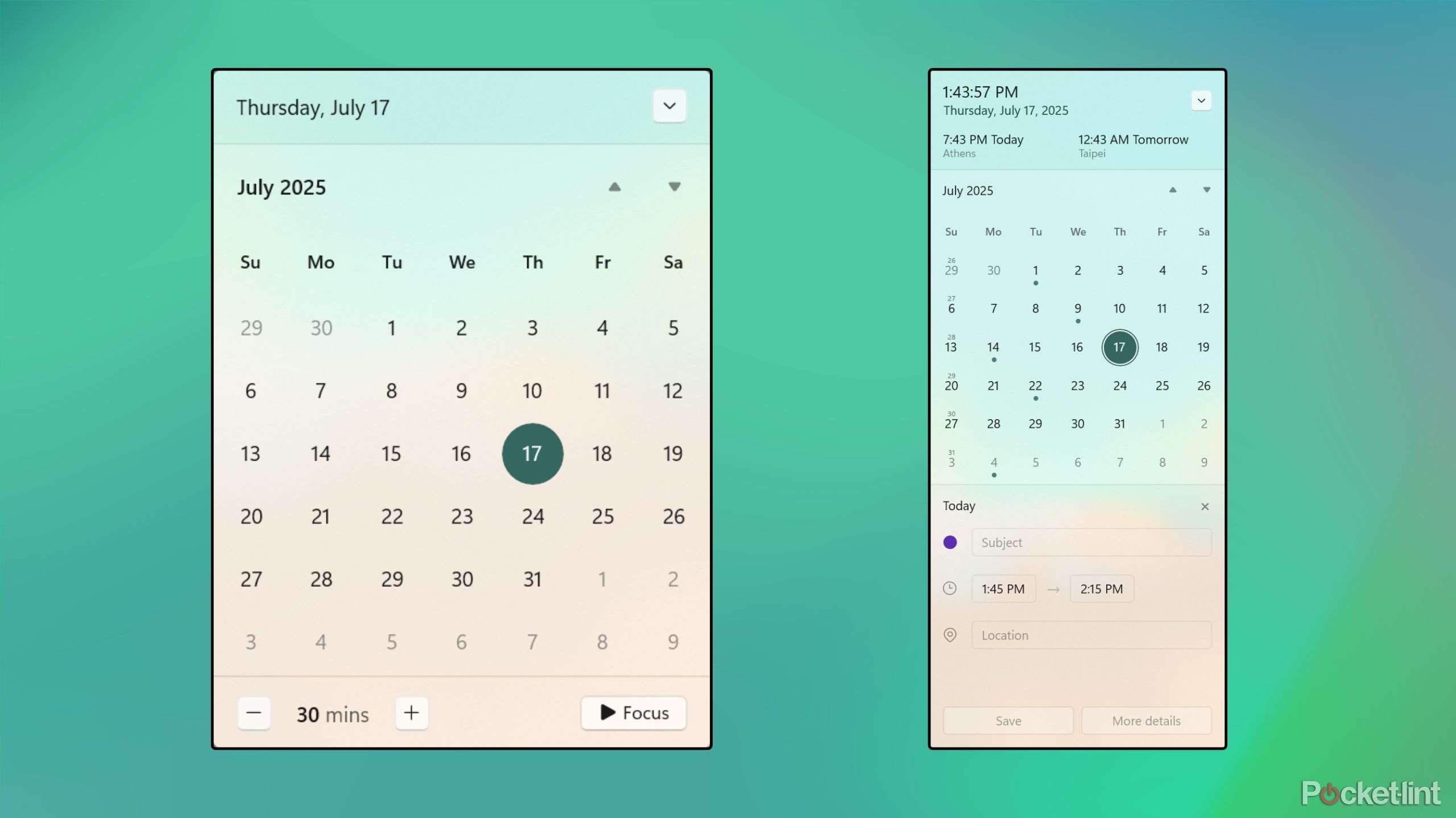 Windows 11 calendar flyout
