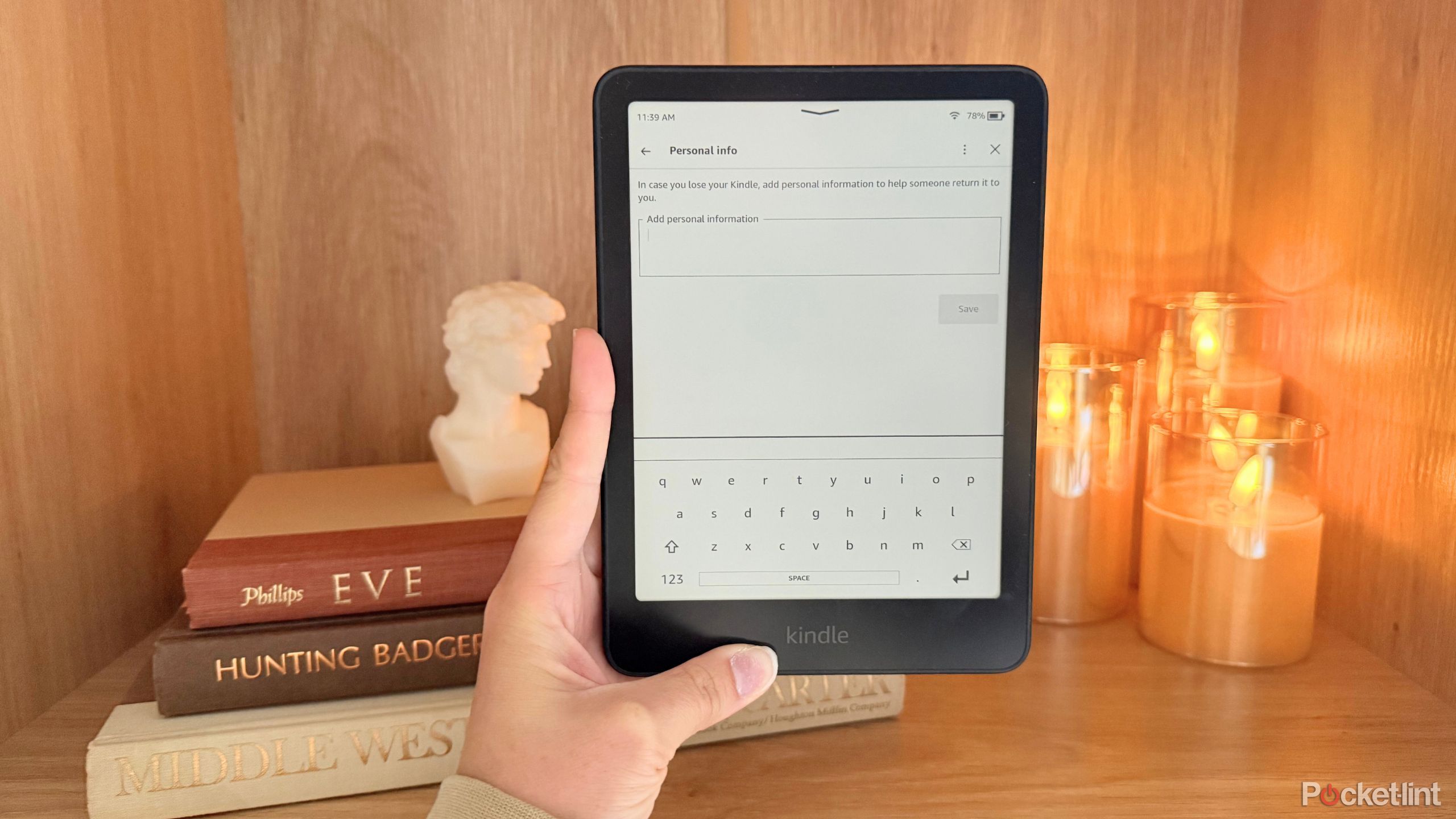 A Kindle with Personal info open. 
