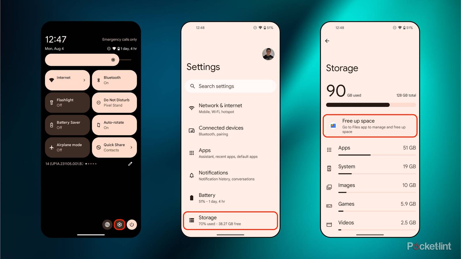 Android ensuring storage space is available screenshots