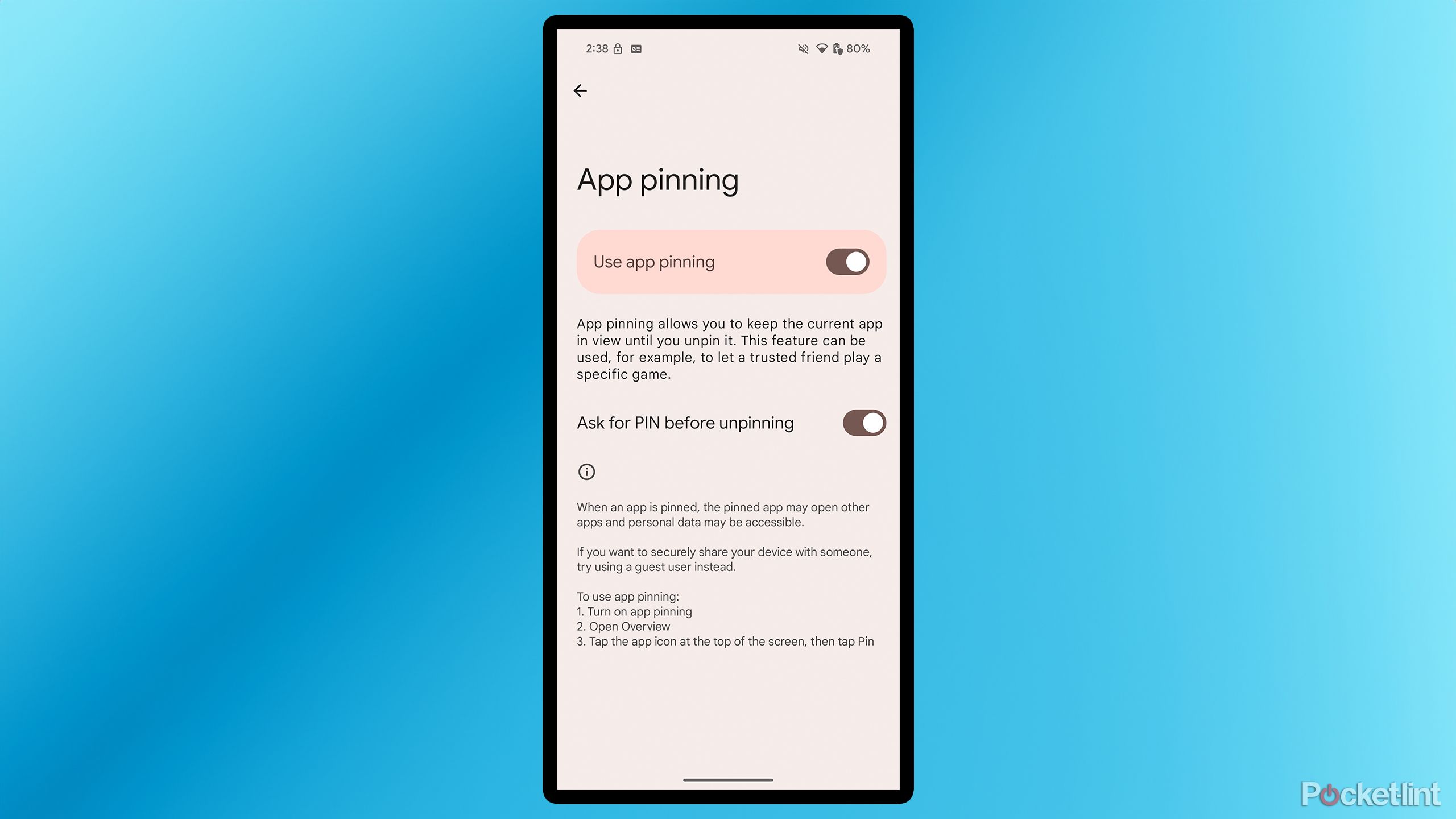 App pinning on Android.
