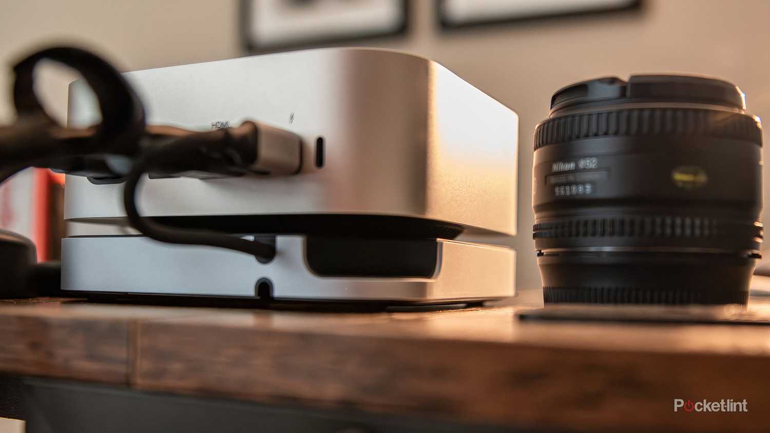 A still photo of the Satechi Mac Mini M4 base from the rear side. 